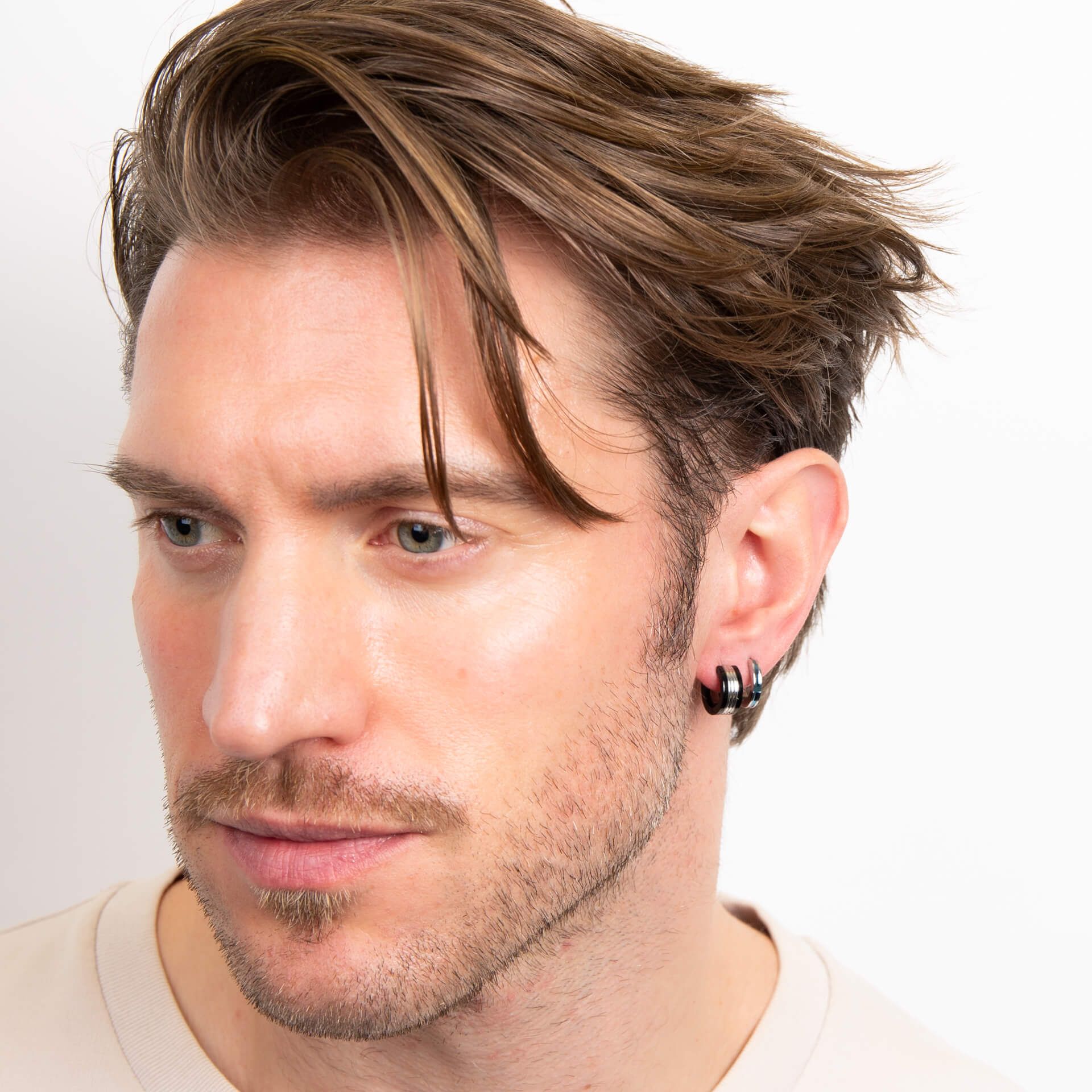 Stainless Steel and Black Detail Hoop Earrings