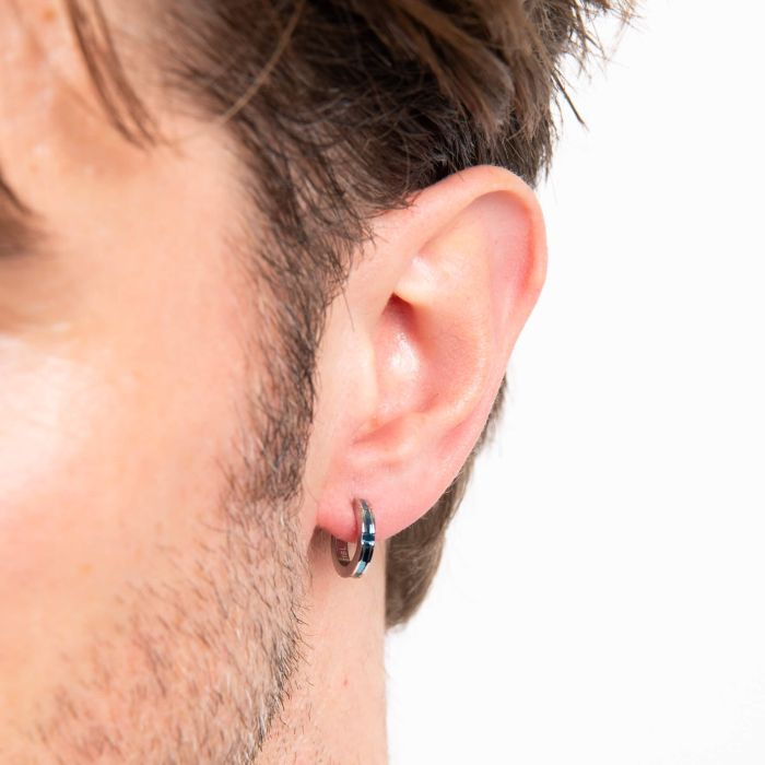 Stainless Steel and Blue Detail Hoop Earrings