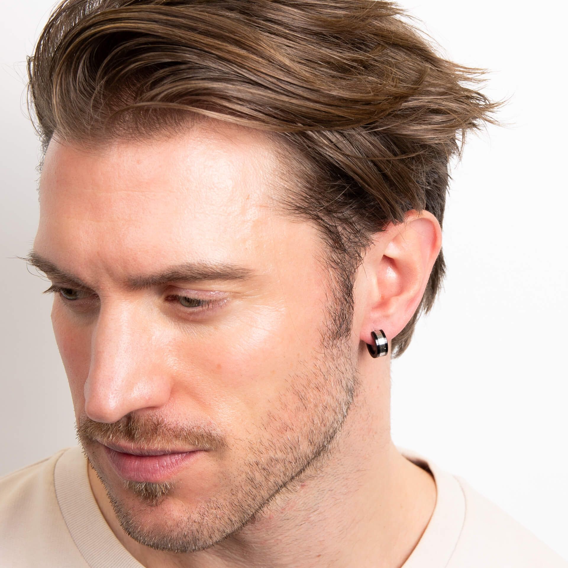 Stainless Steel and Black Detail Hoop Earrings