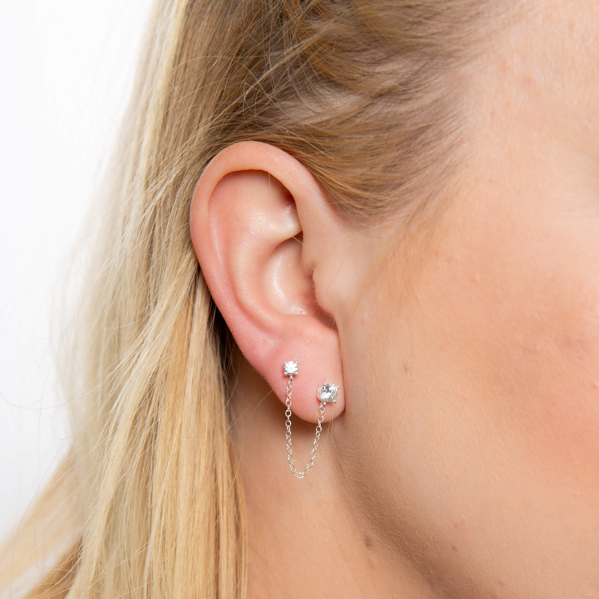 Cubic Zirconia Chain Connector Double Stud Earrings