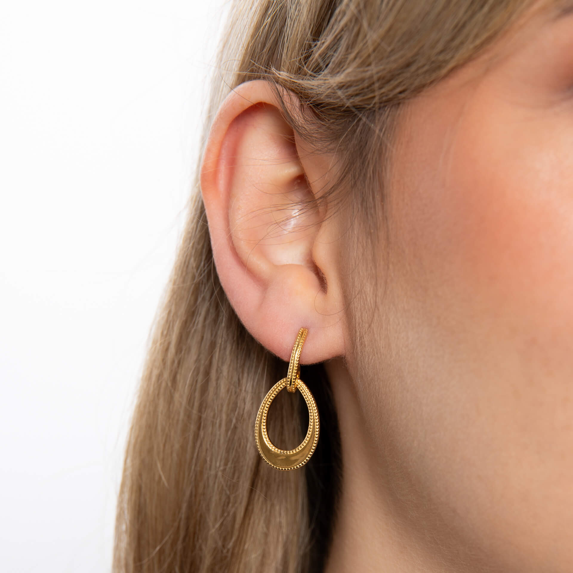 Open Teardrop Earrings with Millegrain Edge