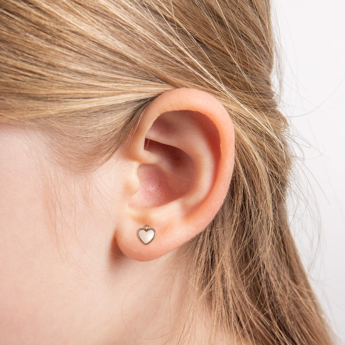 Mother of Pearl Heart Stud Earrings with Diamond