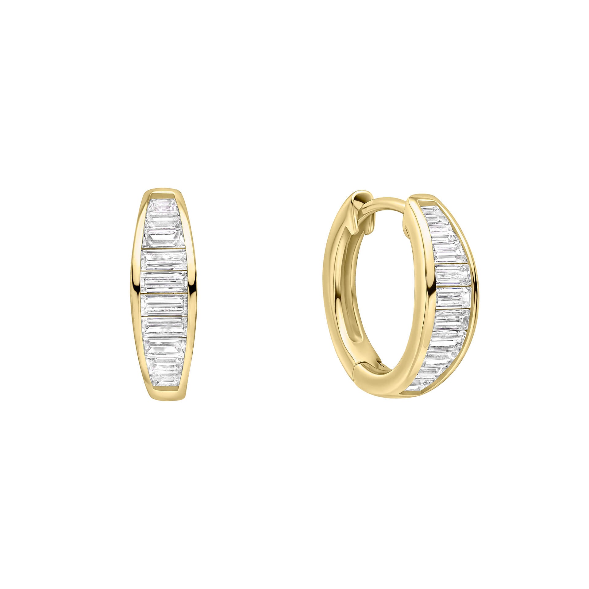 Channel Set Baguette Zirconia Hoop Earrings