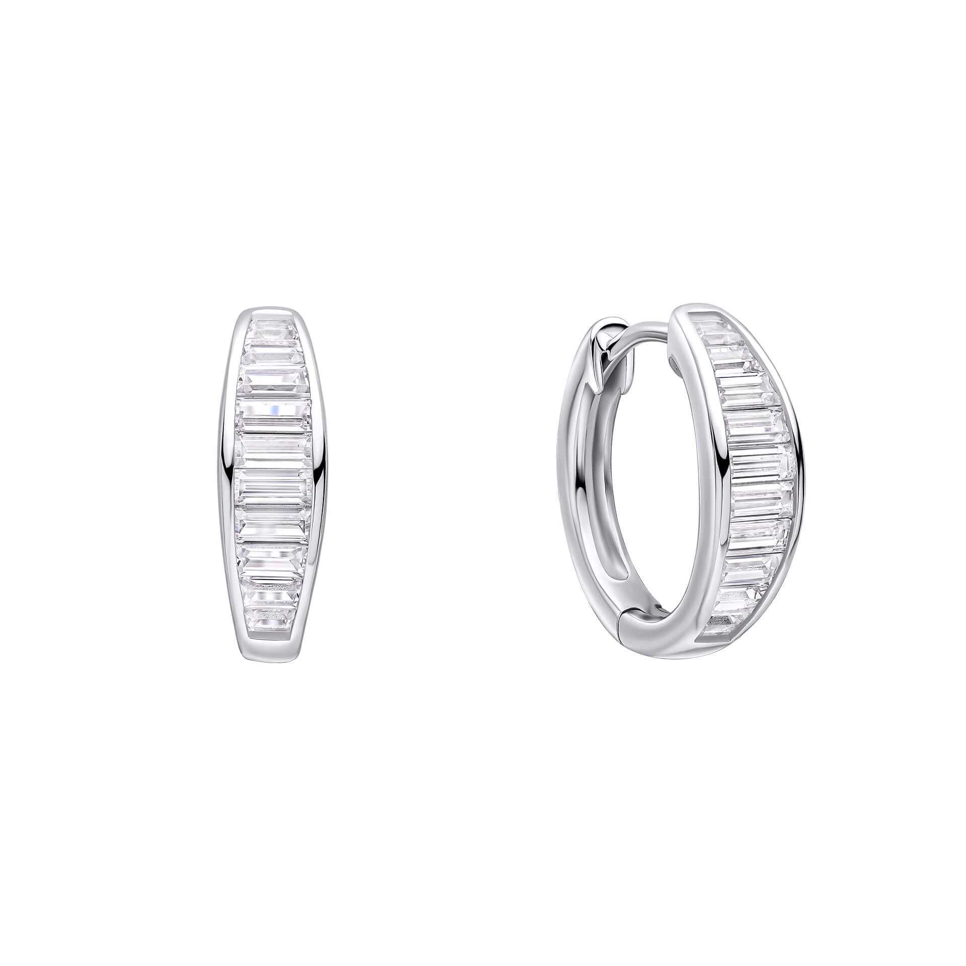 Channel Set Baguette Zirconia Hoop Earrings