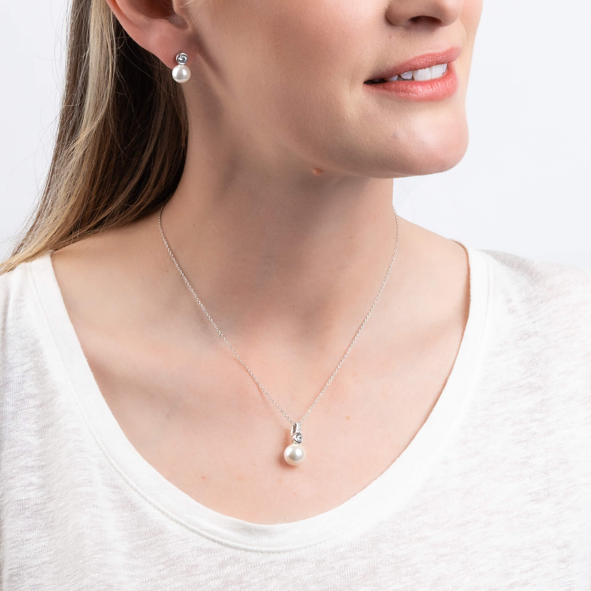 Shell Pearl and Zirconia Stud Earrings