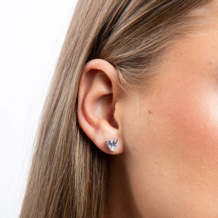 Solitaire Heart Shaped Zirconia Stud Earrings