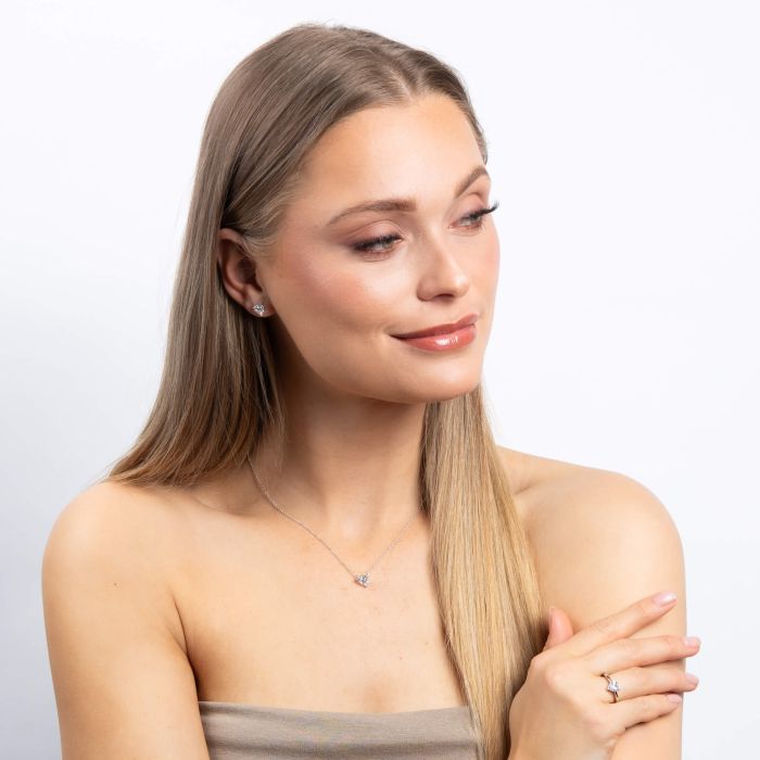 Solitaire Heart Shaped Zirconia Stud Earrings