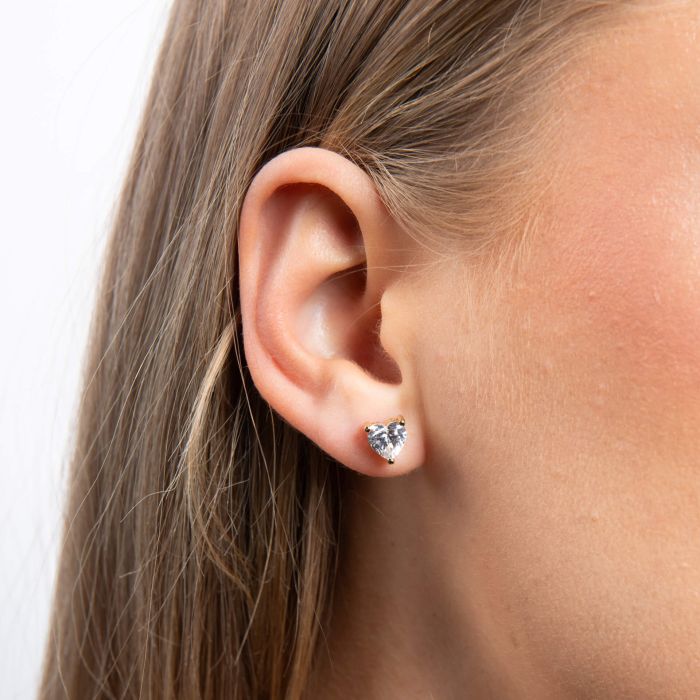 Solitaire Heart Shaped Zirconia Stud Earrings