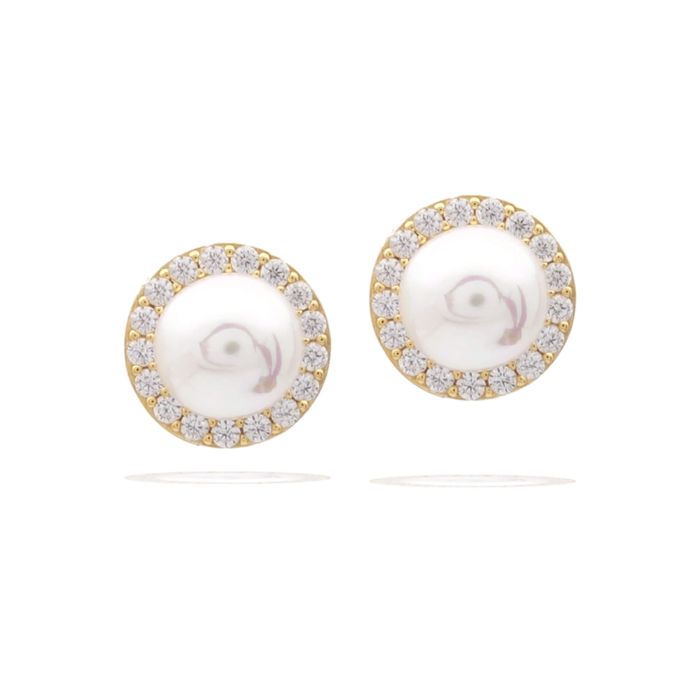 Shell Pearl and Zirconia Halo Stud Earrings