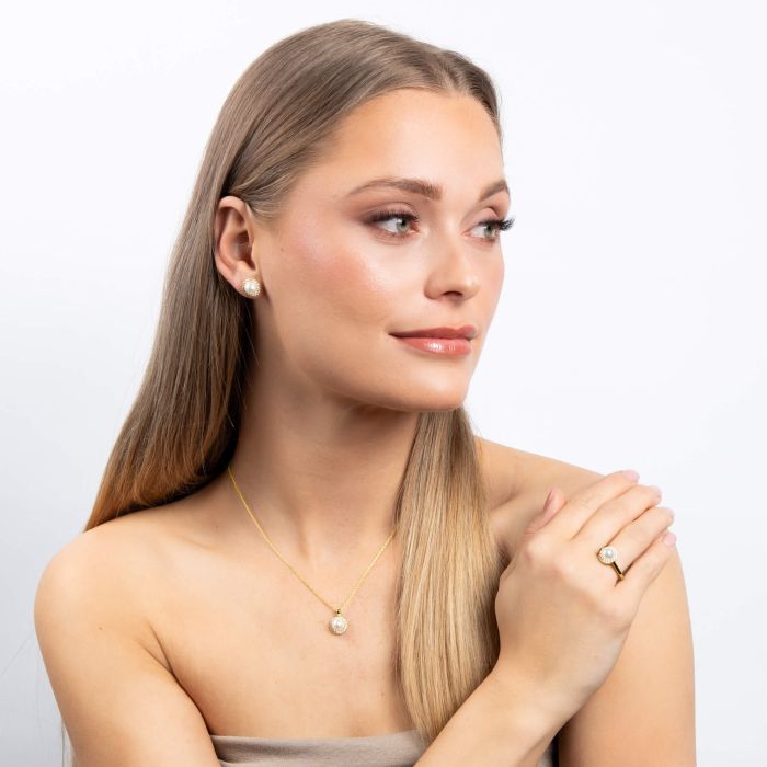 Shell Pearl and Zirconia Halo Ring