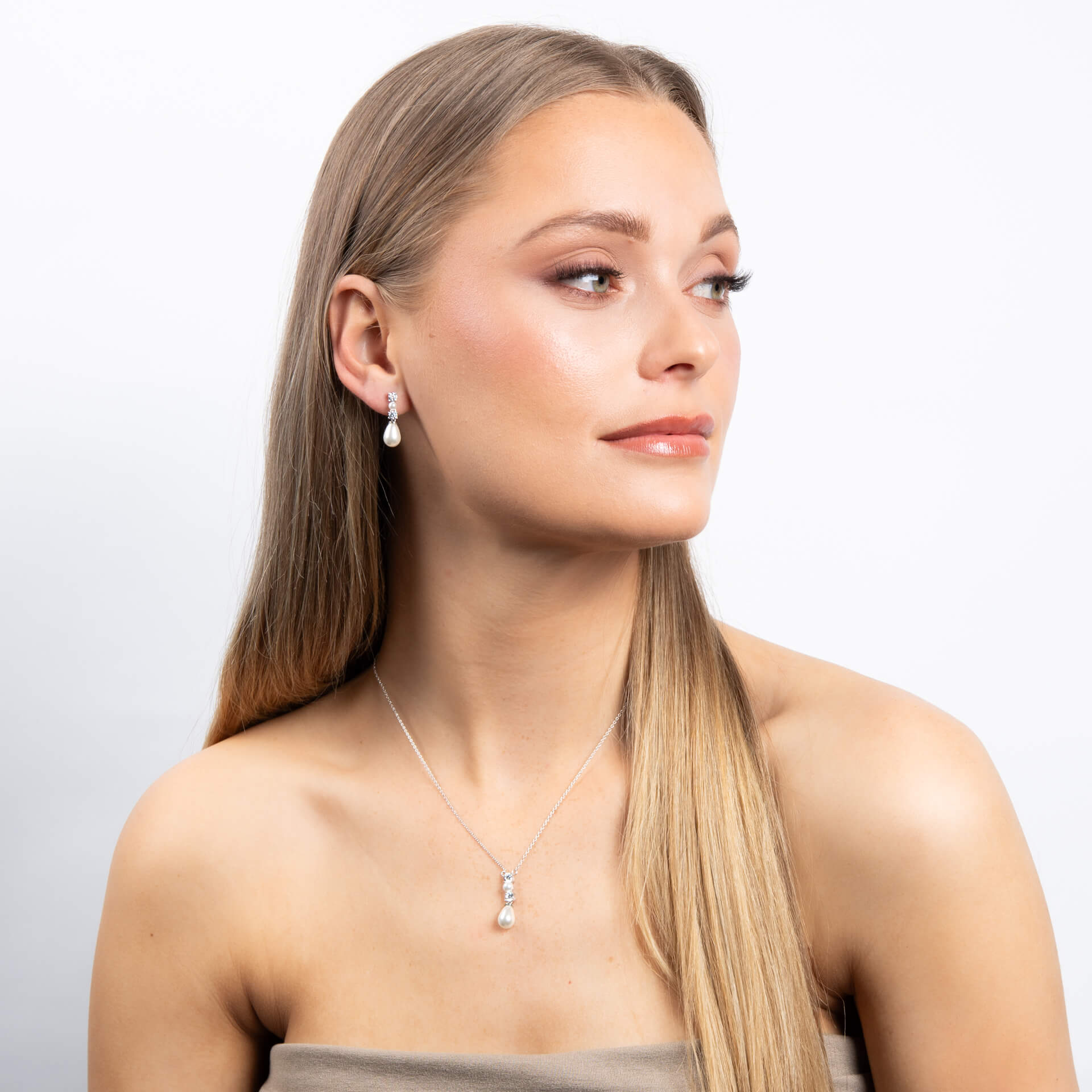 Alternating Shell Pearl and Zirconia Drop Earrings