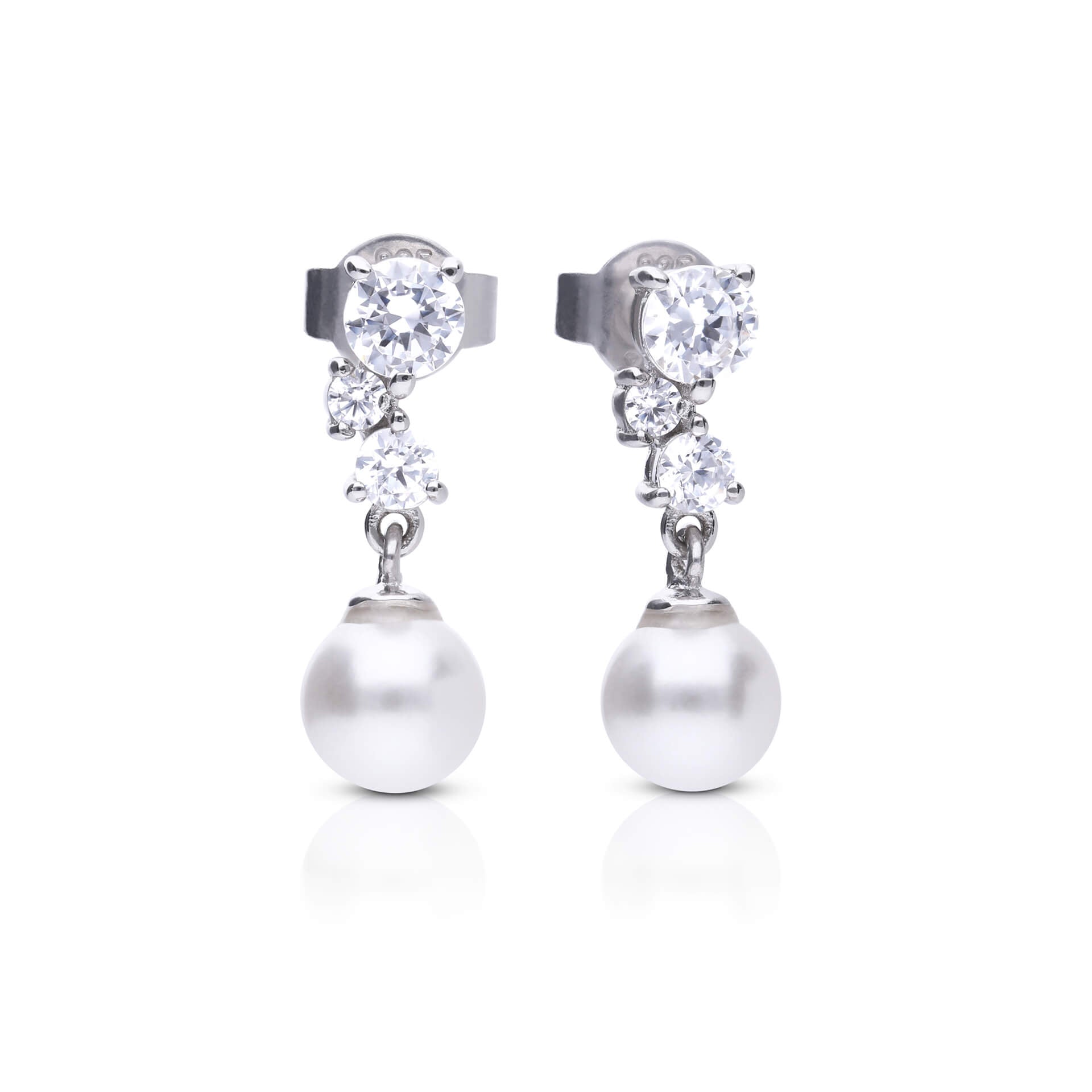 Shell Pearl Drop Earrings with Zirconia Cluster