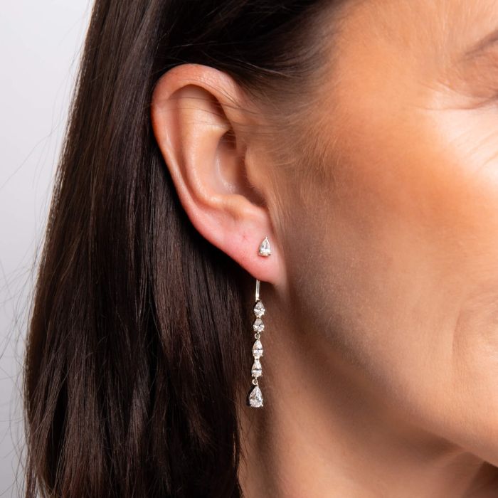 Teardrop Front Stud and Back Drop Earrings