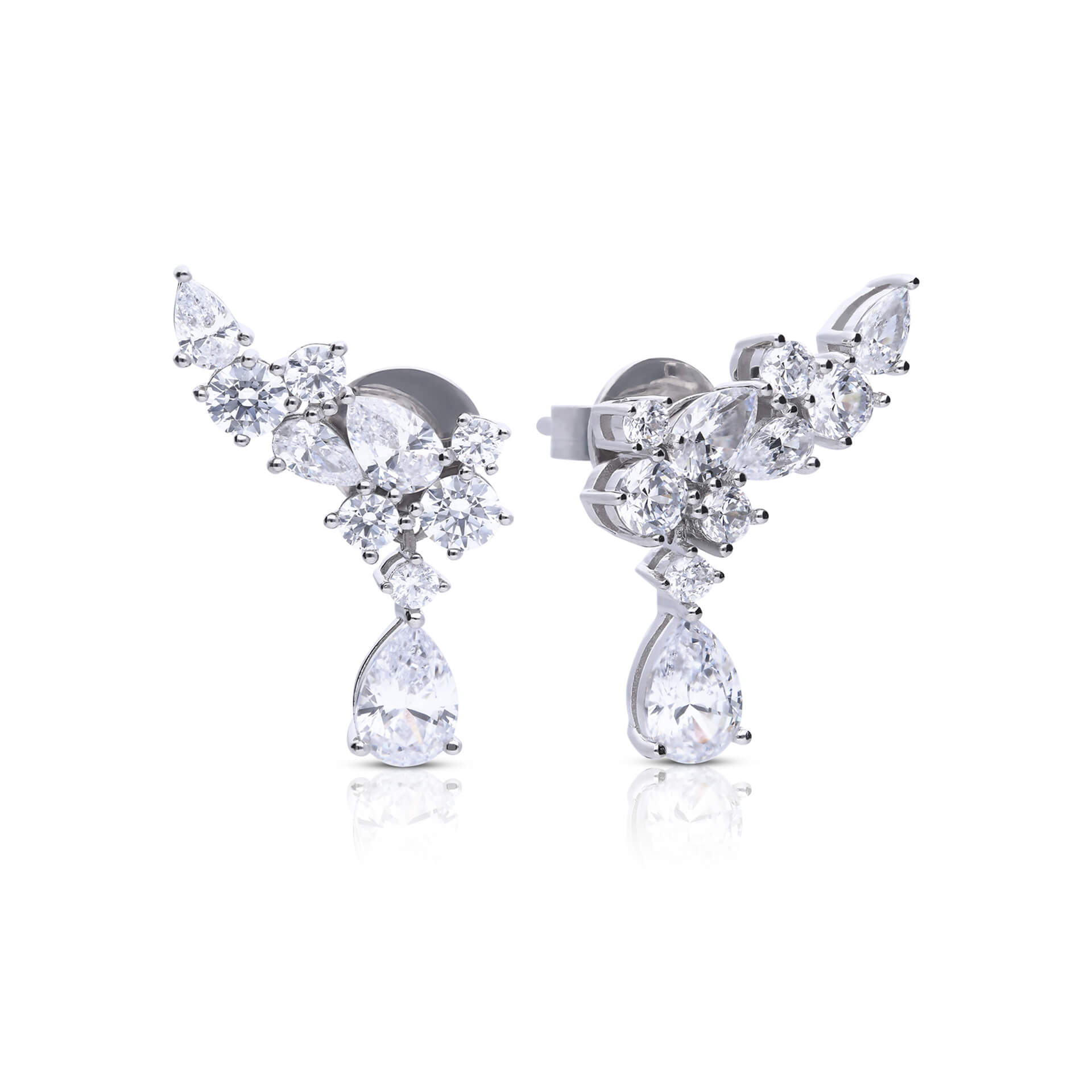Statement Multi-Cut Zirconia Crawler Earrings with Drop