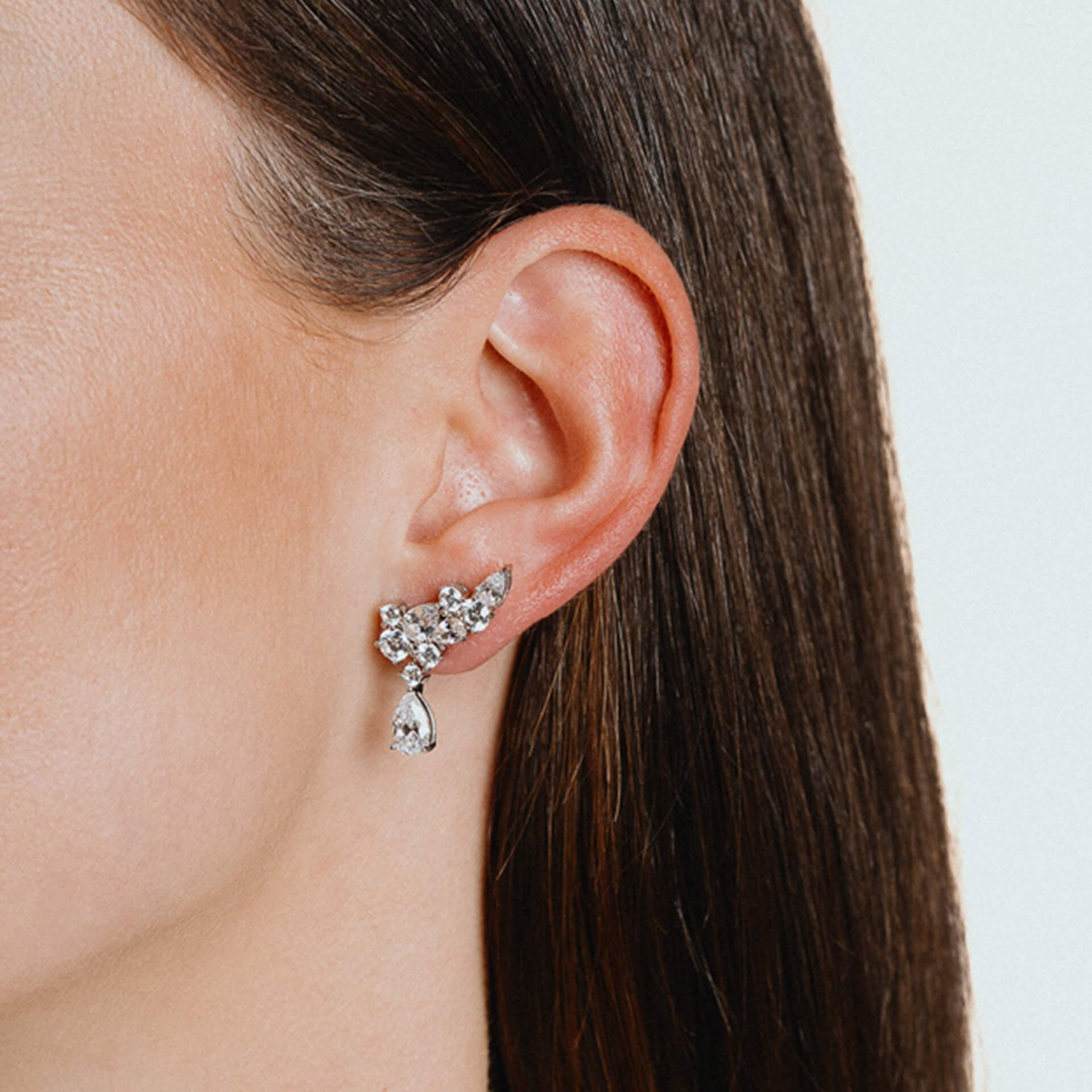 Statement Multi-Cut Zirconia Crawler Earrings with Drop