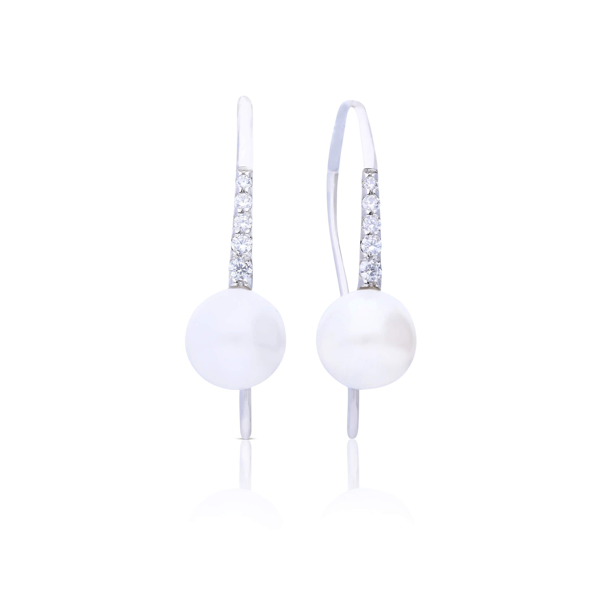 Shell Pearl and Zirconia Hook Earrings