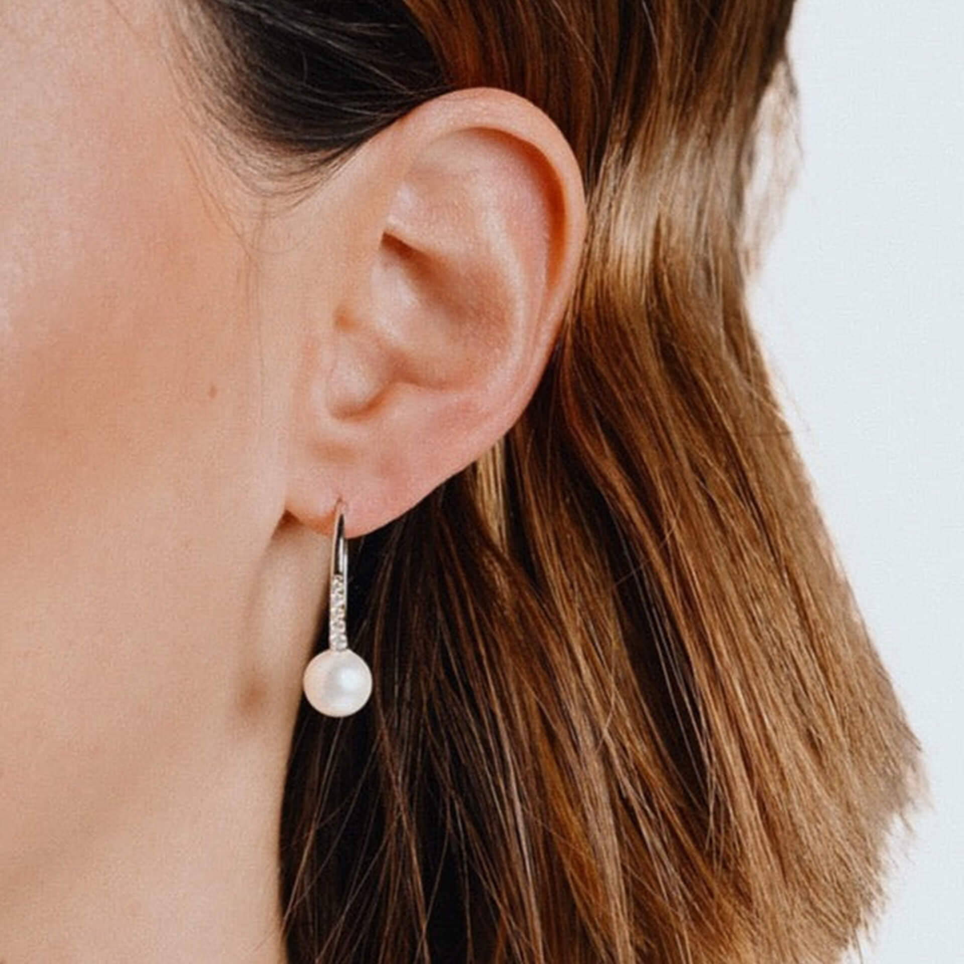Shell Pearl and Zirconia Hook Earrings