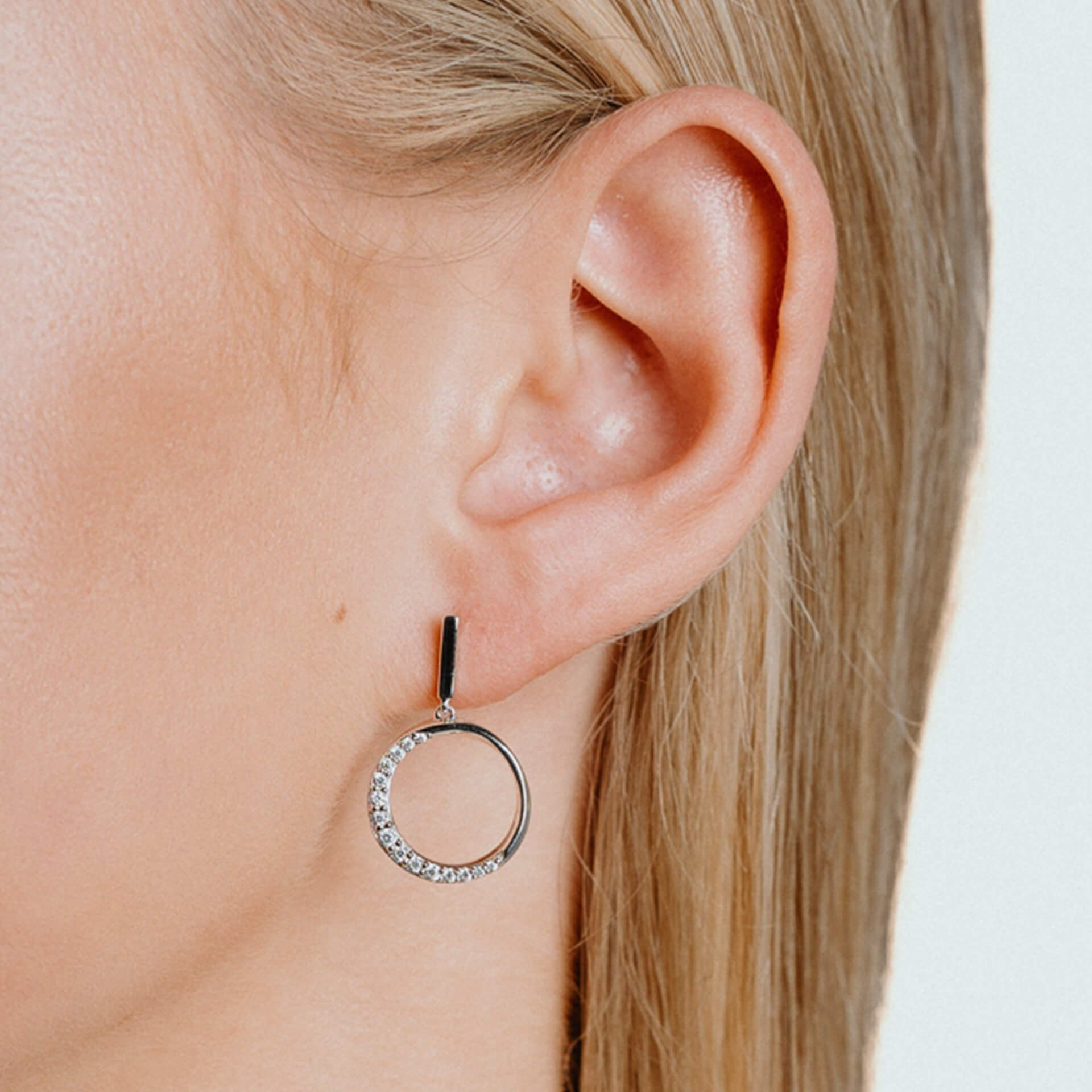 Half Pave Open Circle Earrings