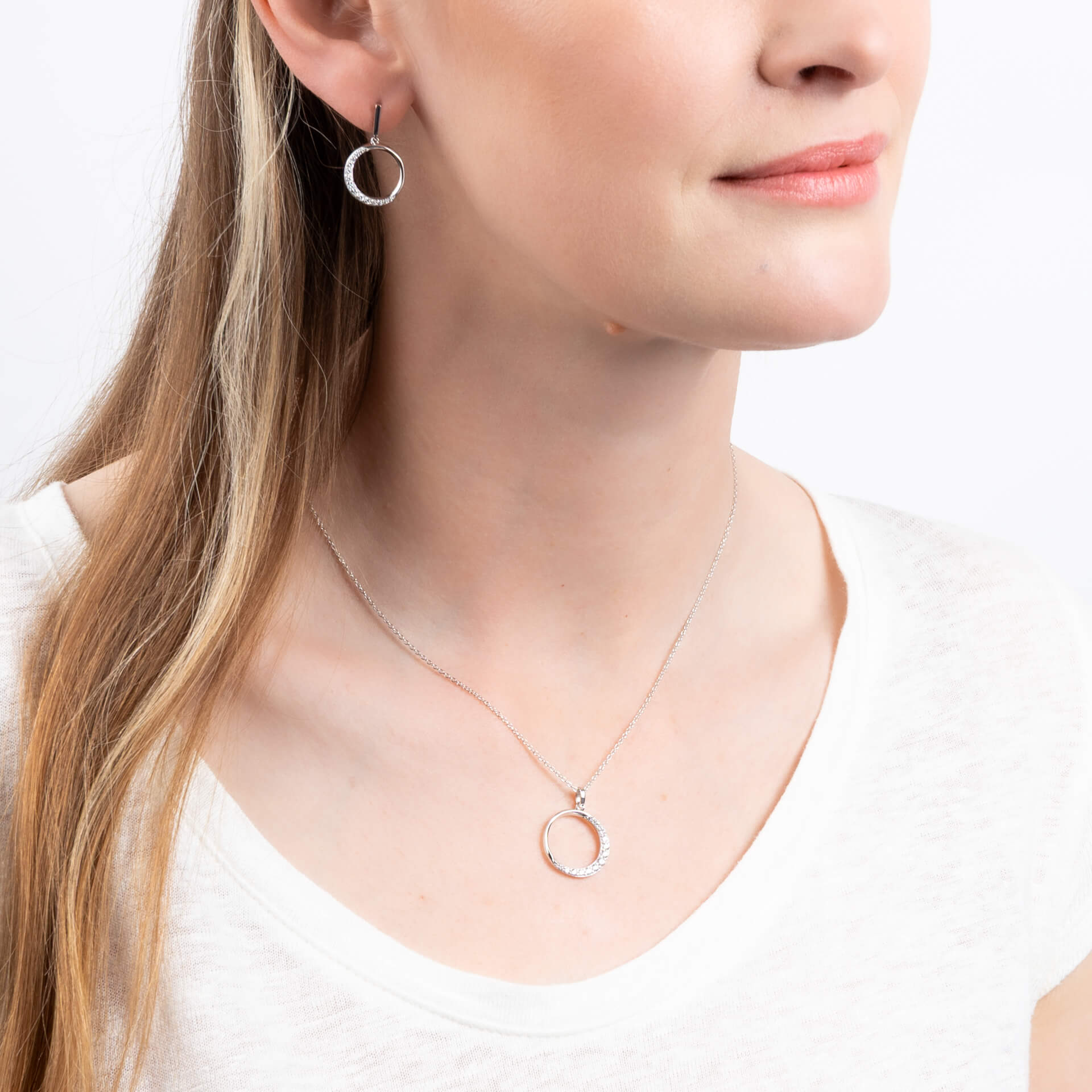 Half Pave Open Circle Necklace
