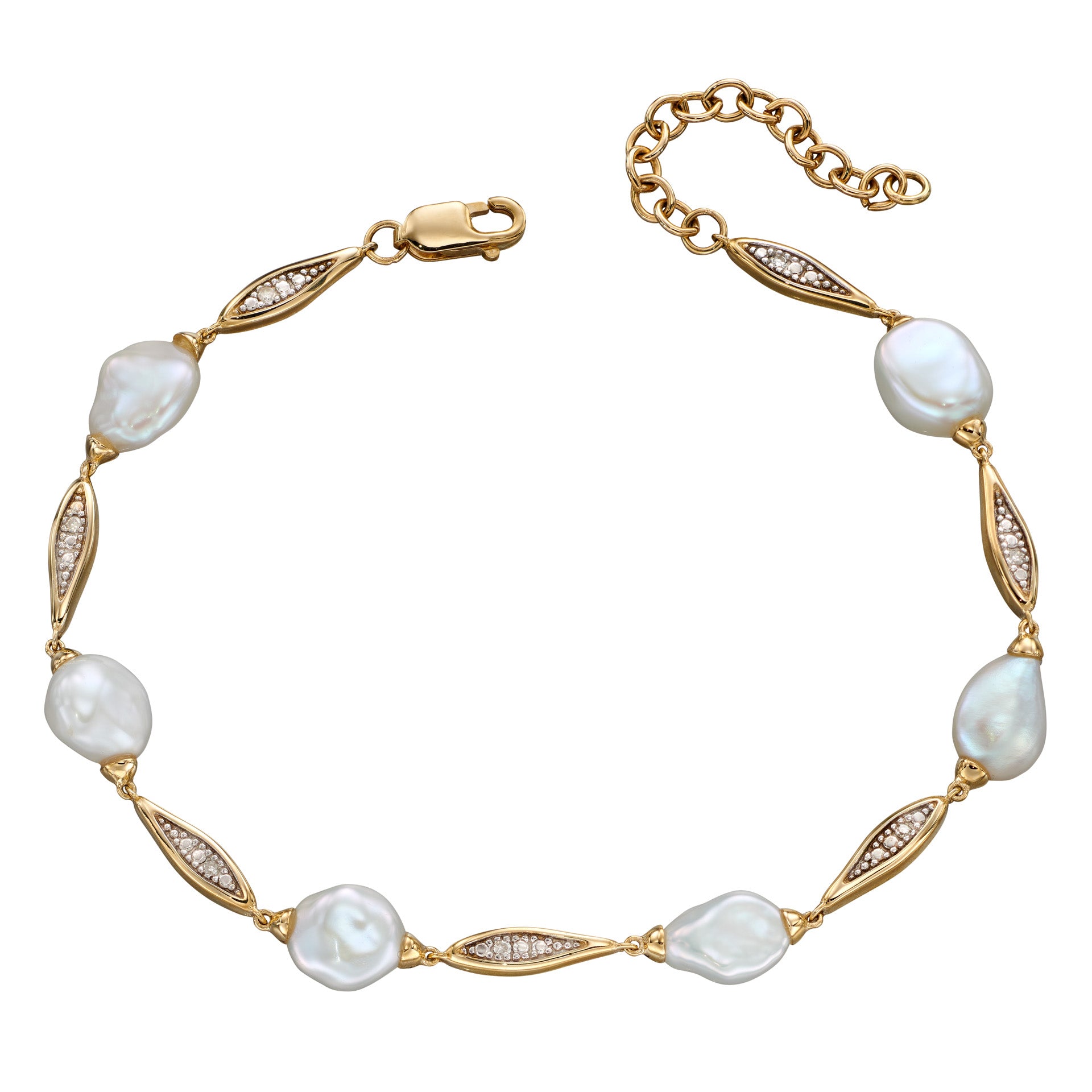 Keshi Pearl and Diamond Station Bracelet