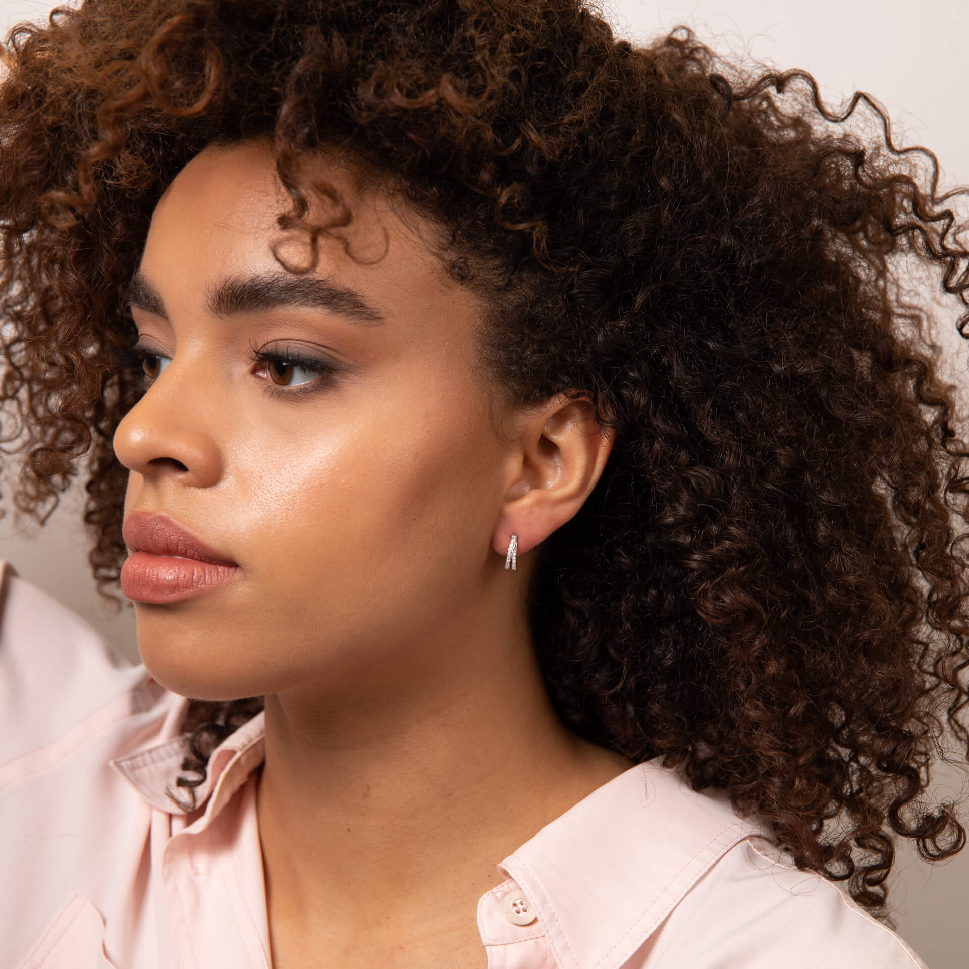 Double Row Pave Diamond Hoop Earrings