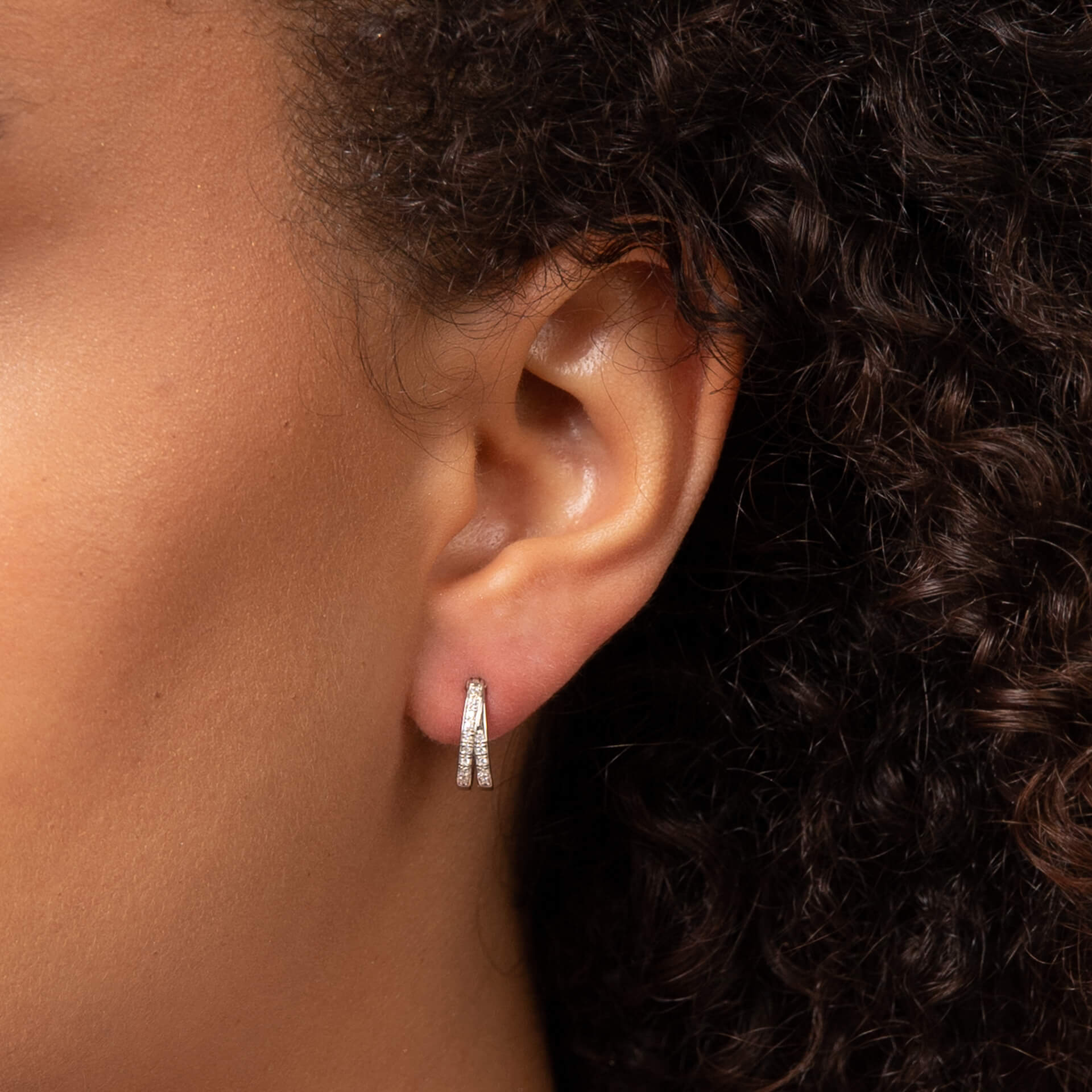 Double Row Pave Diamond Hoop Earrings