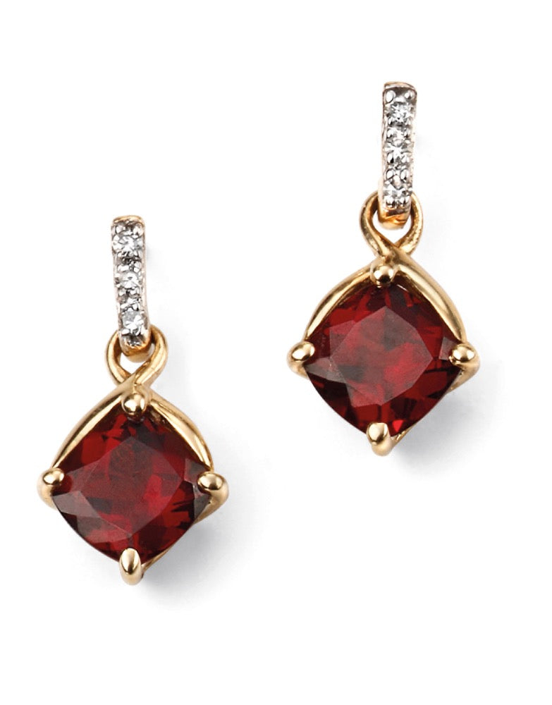 Square Garnet Drop Earrings with Diamond