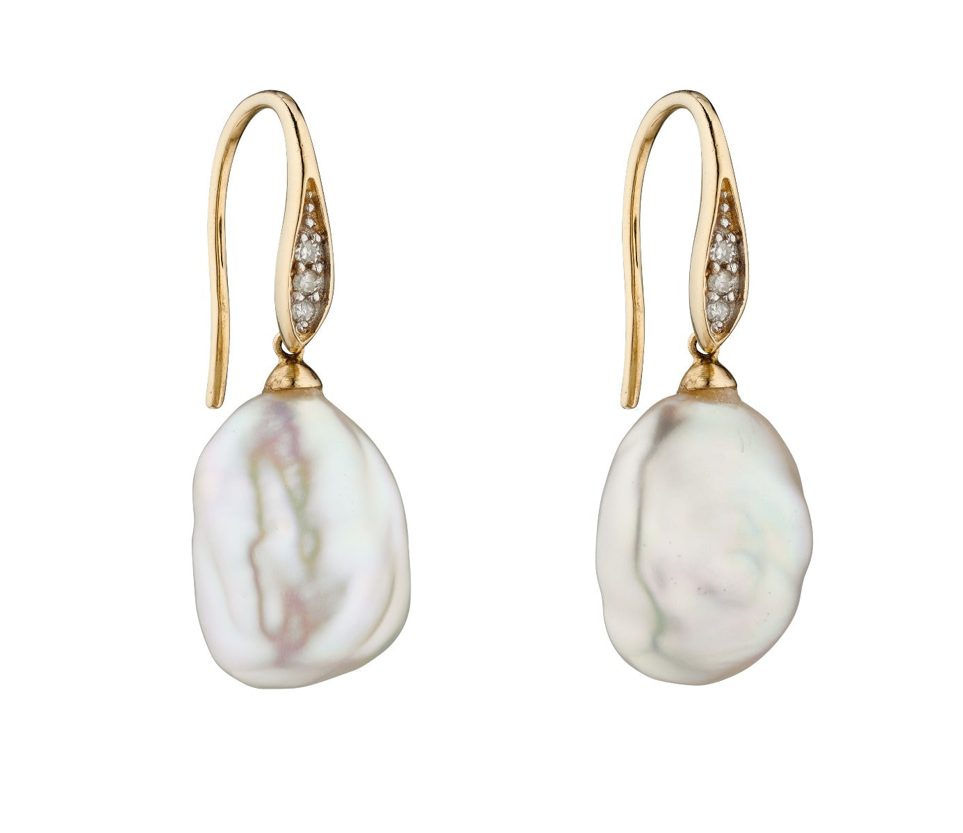 Keshi Pearl Earrings with Diamond Set Hook