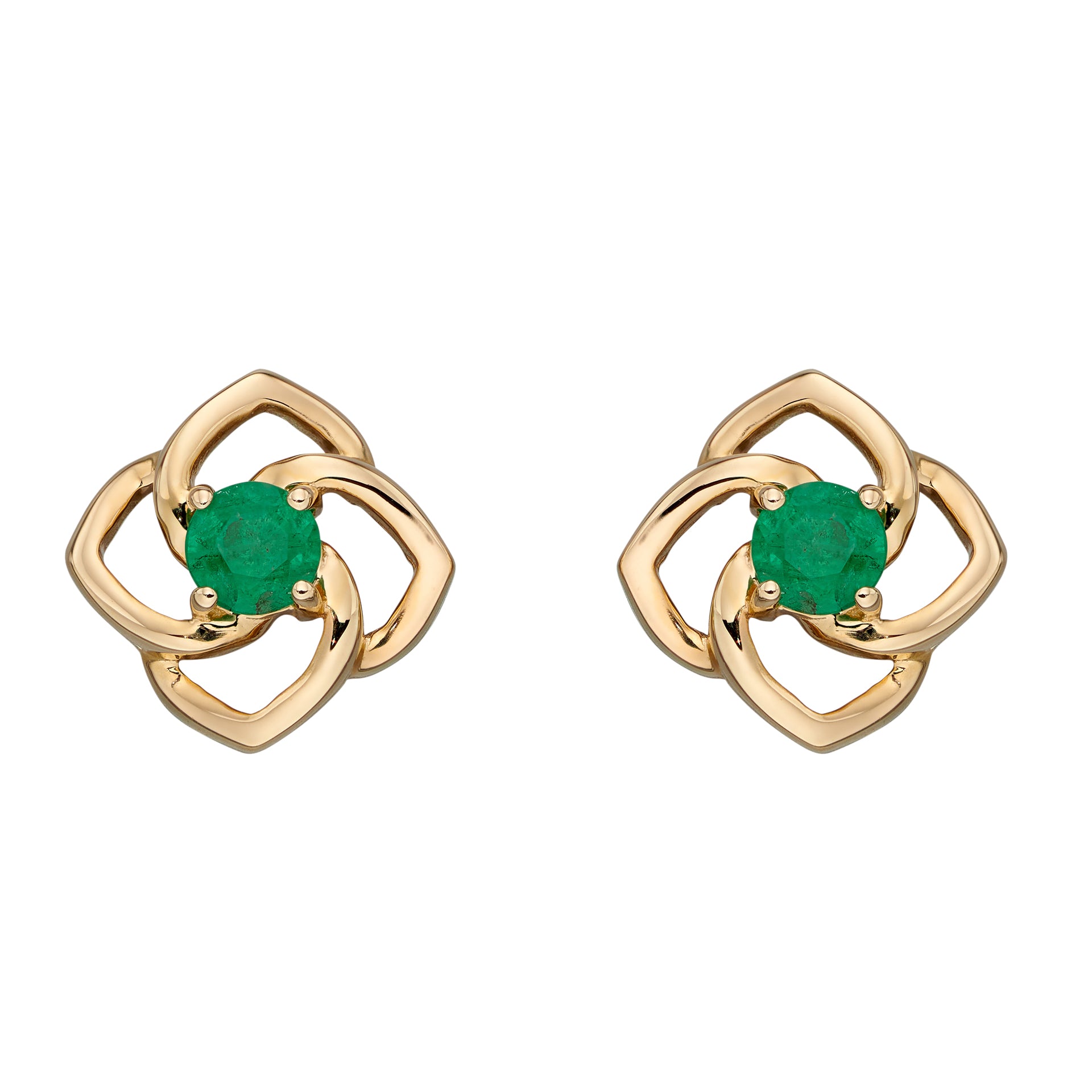 Cut Out Flower Stud Earrings with Emerald