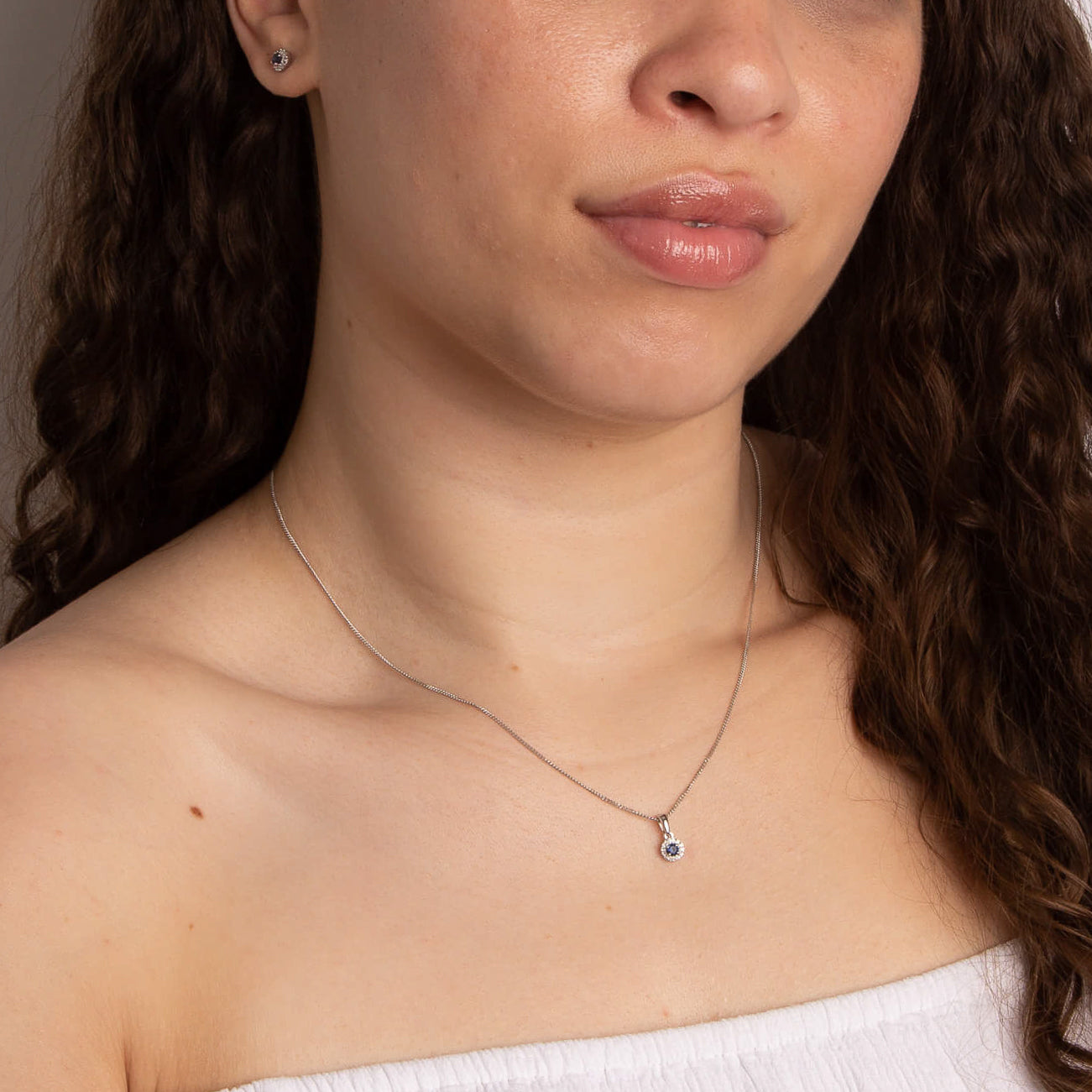 Round Precious Stone Pendant with Diamond Surround