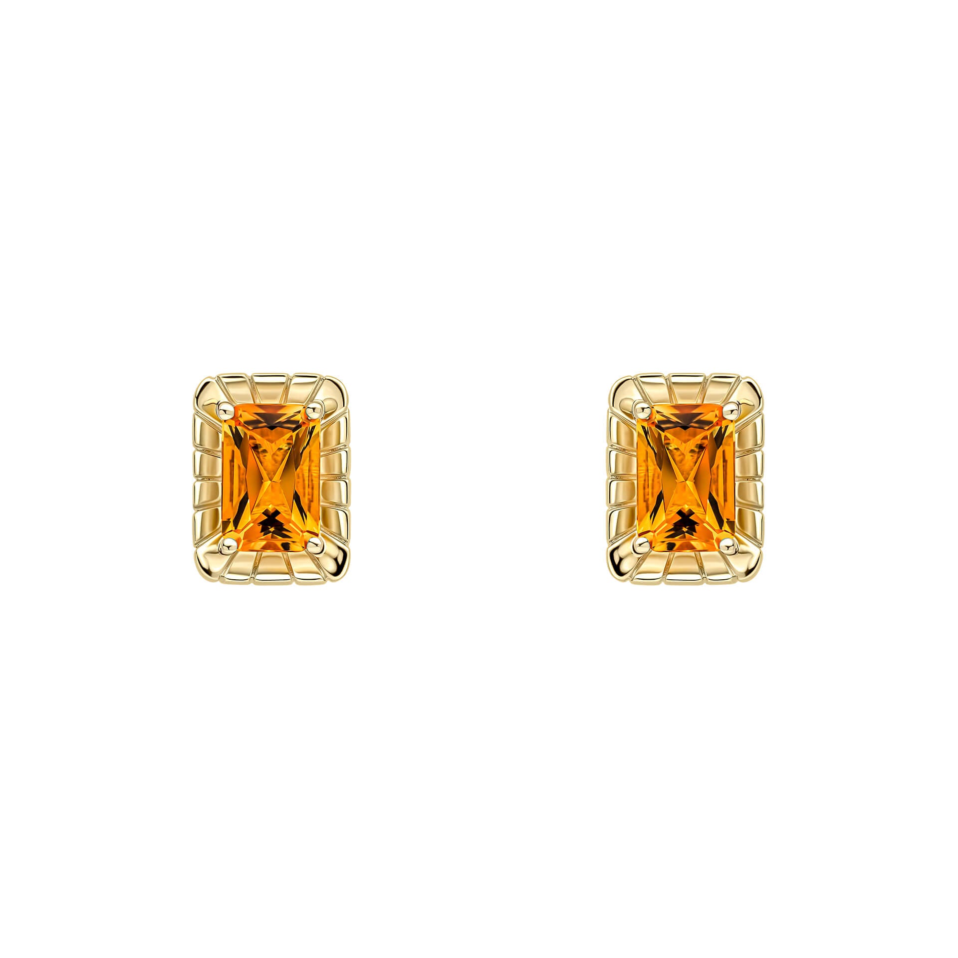 Detailed Octagon Citrine Stud Earrings