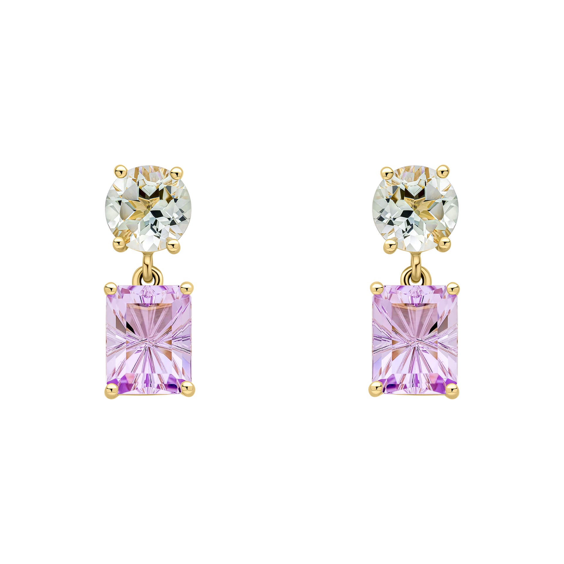 Toi et Moi Quartz and Amethyst Drop Earrings