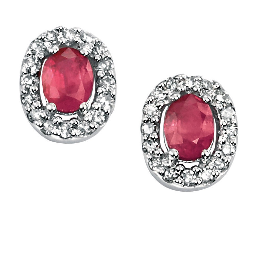 Precious Stone Earrings with Diamond Cluster Surround
