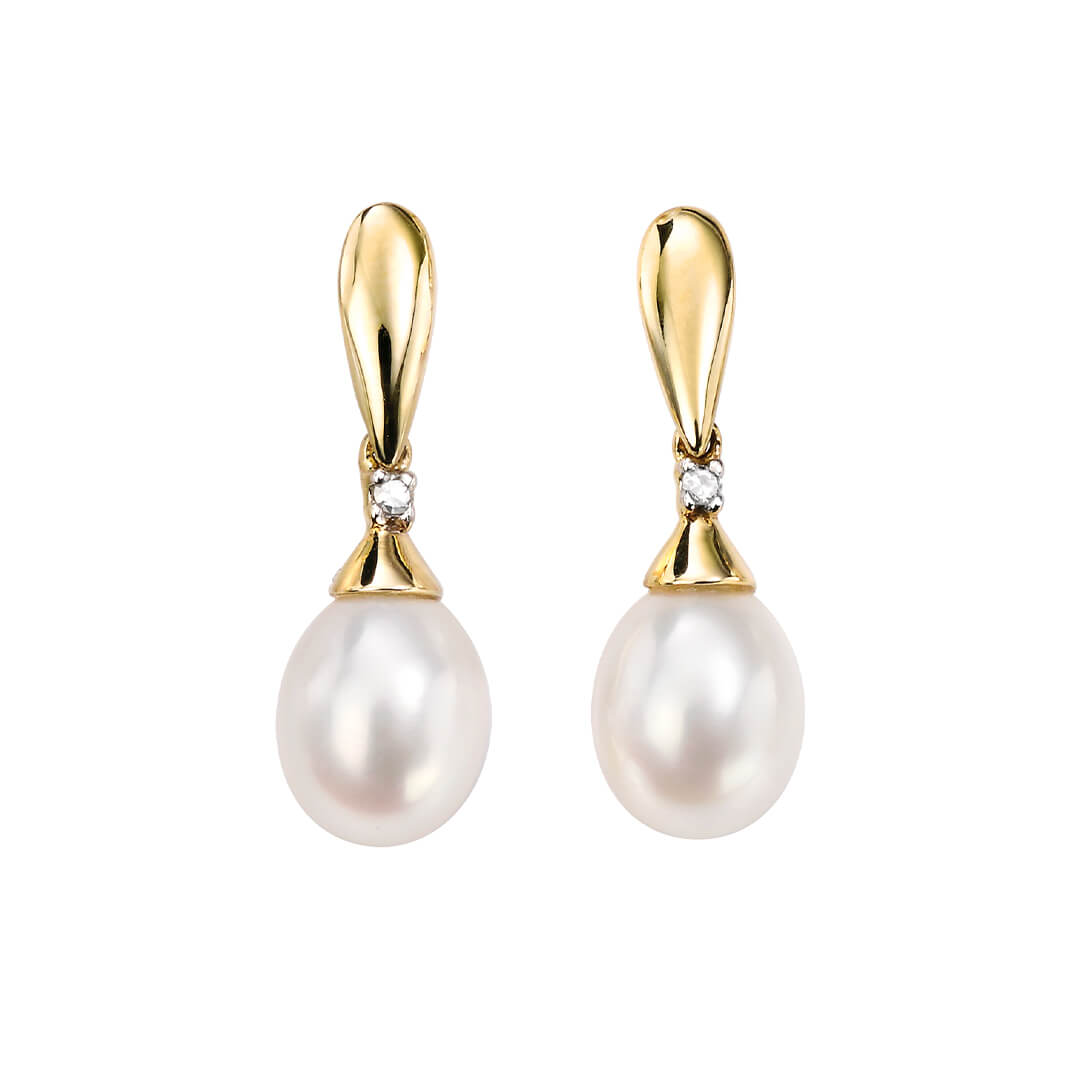 Freshwater Pearl and Diamond Drop Earrings