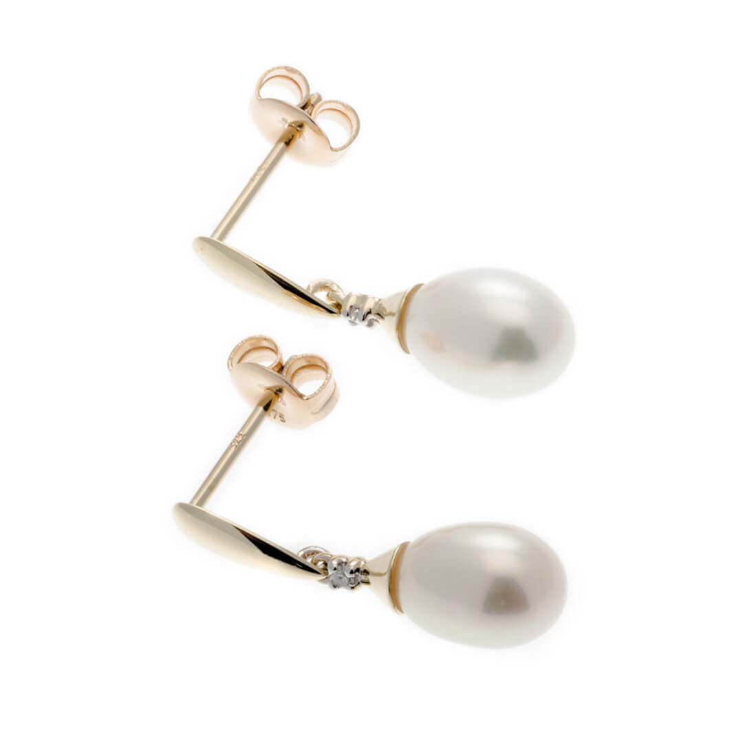 Freshwater Pearl and Diamond Drop Earrings