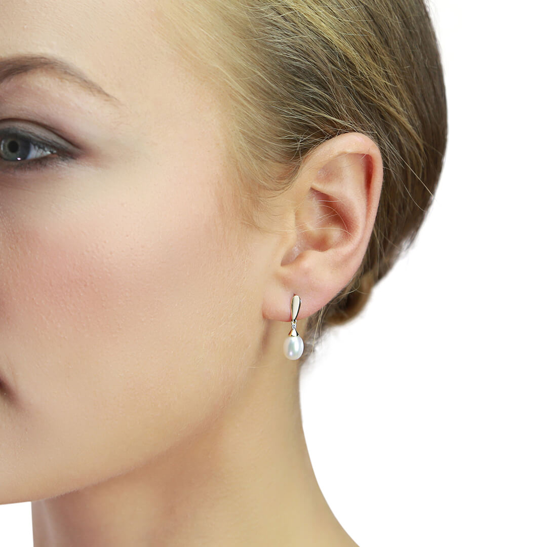 Freshwater Pearl and Diamond Drop Earrings