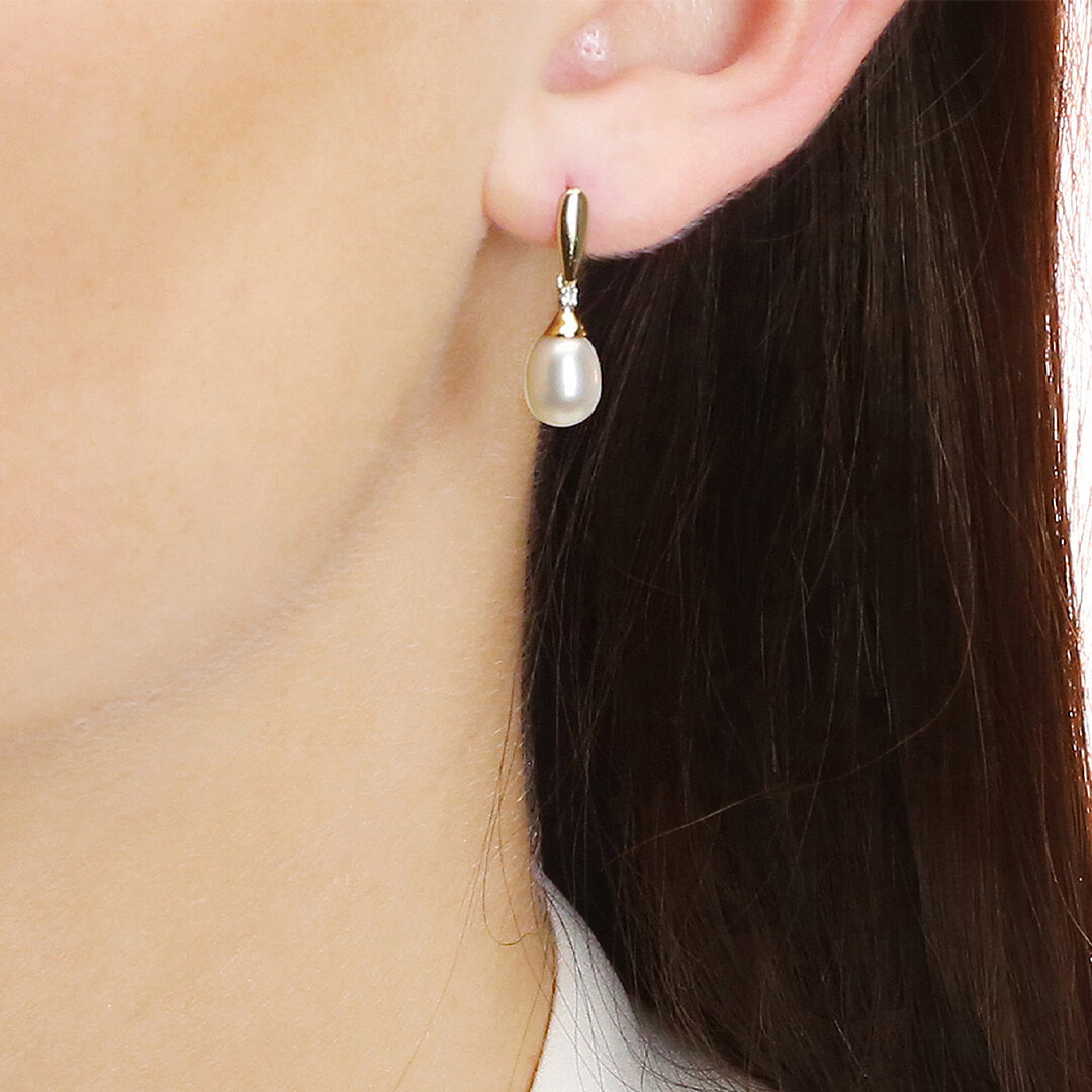 Freshwater Pearl and Diamond Drop Earrings