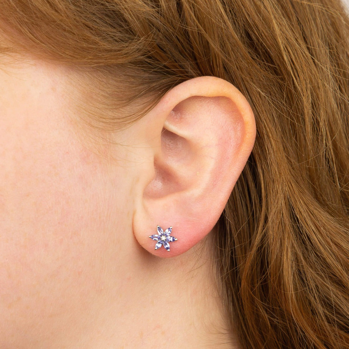 Tanzanite Flower Earrings with Diamond