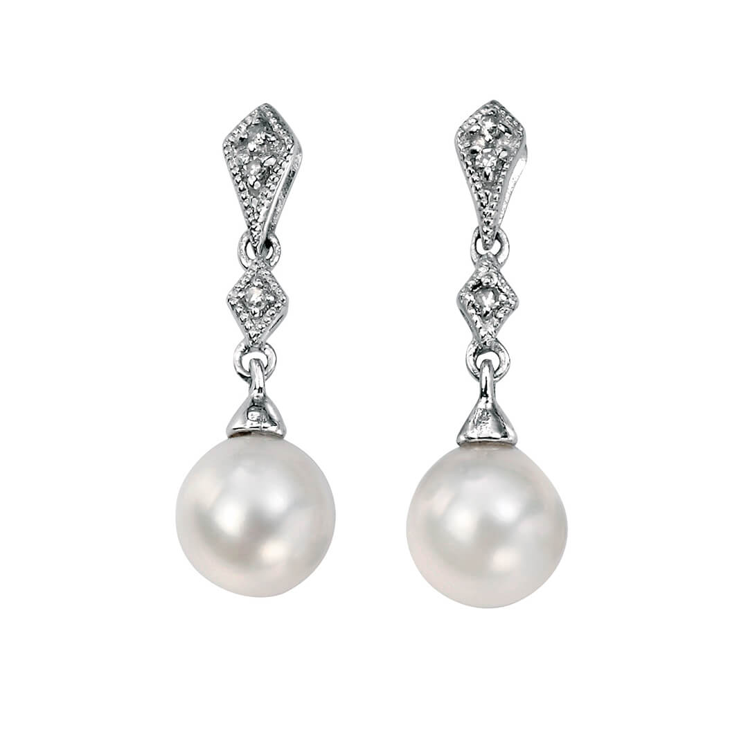 Freshwater Pearl and Diamond Drop Earrings