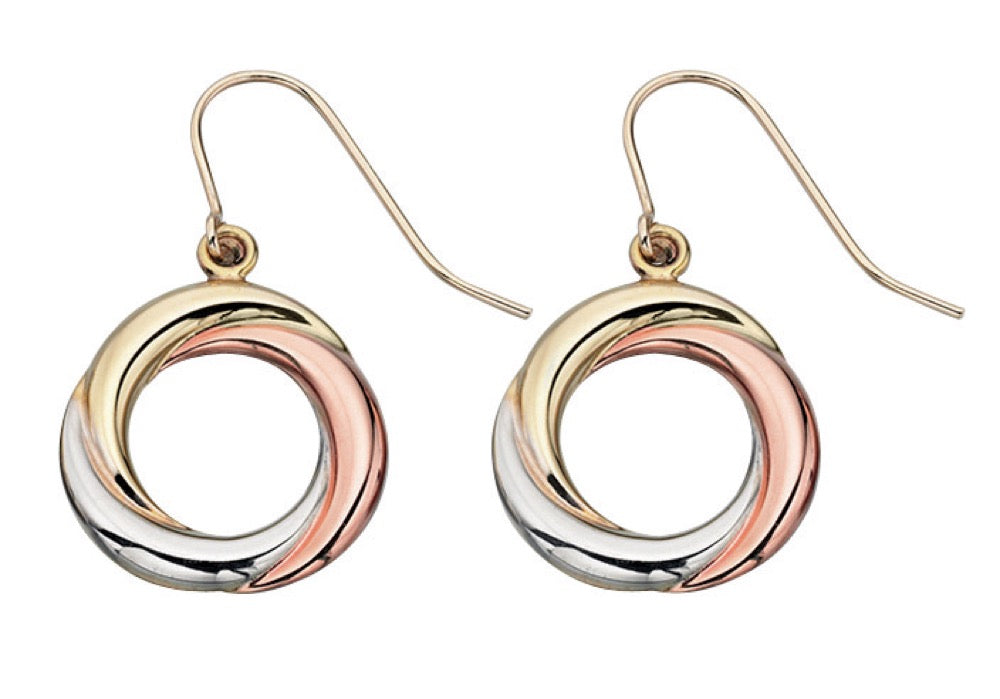 Tri-Metal Open Circle Drop Earrings