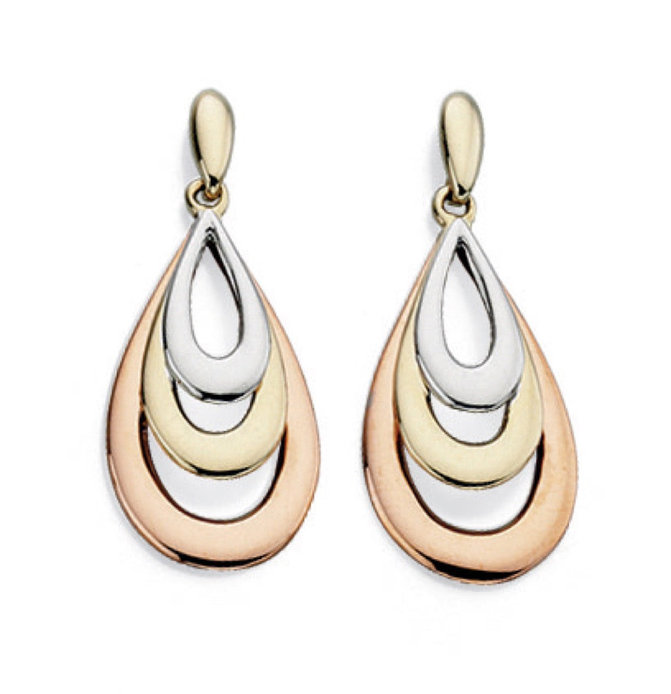 Tri-Metal Teardrop Earrings