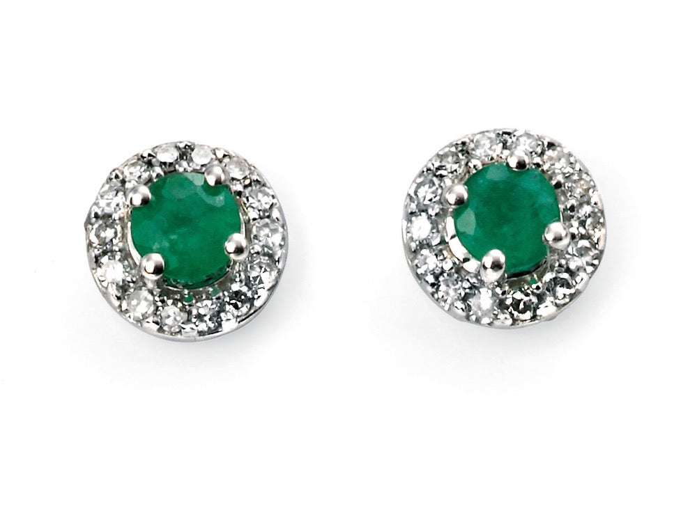 Round Precious Stone Earrings with Diamond Surround