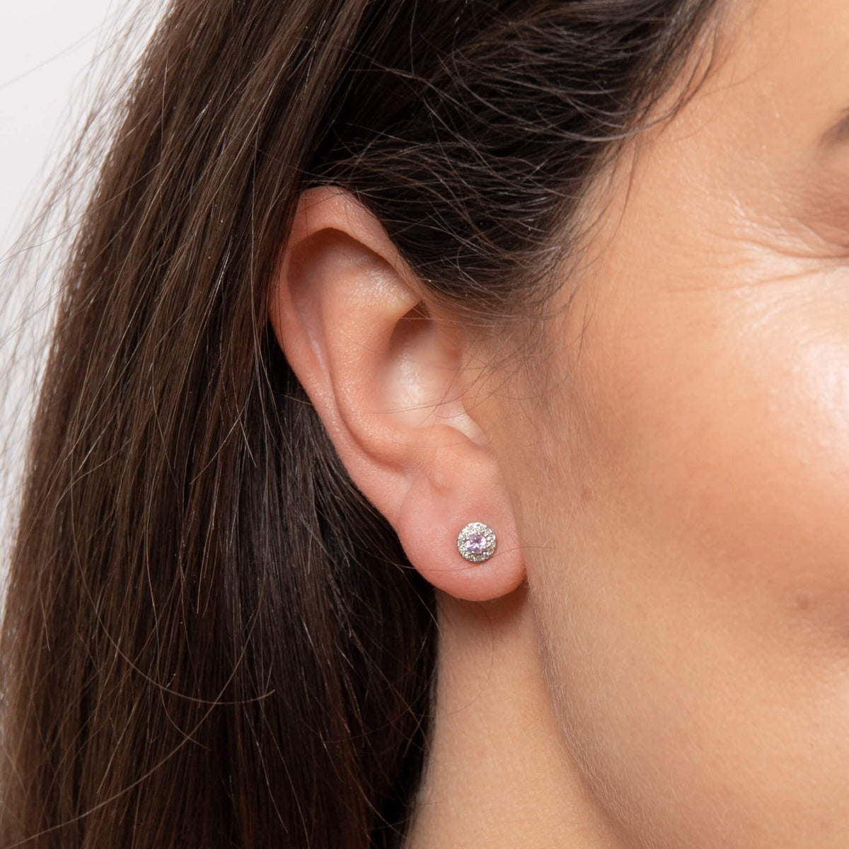 Pink Sapphire Earrings with Diamond Surround
