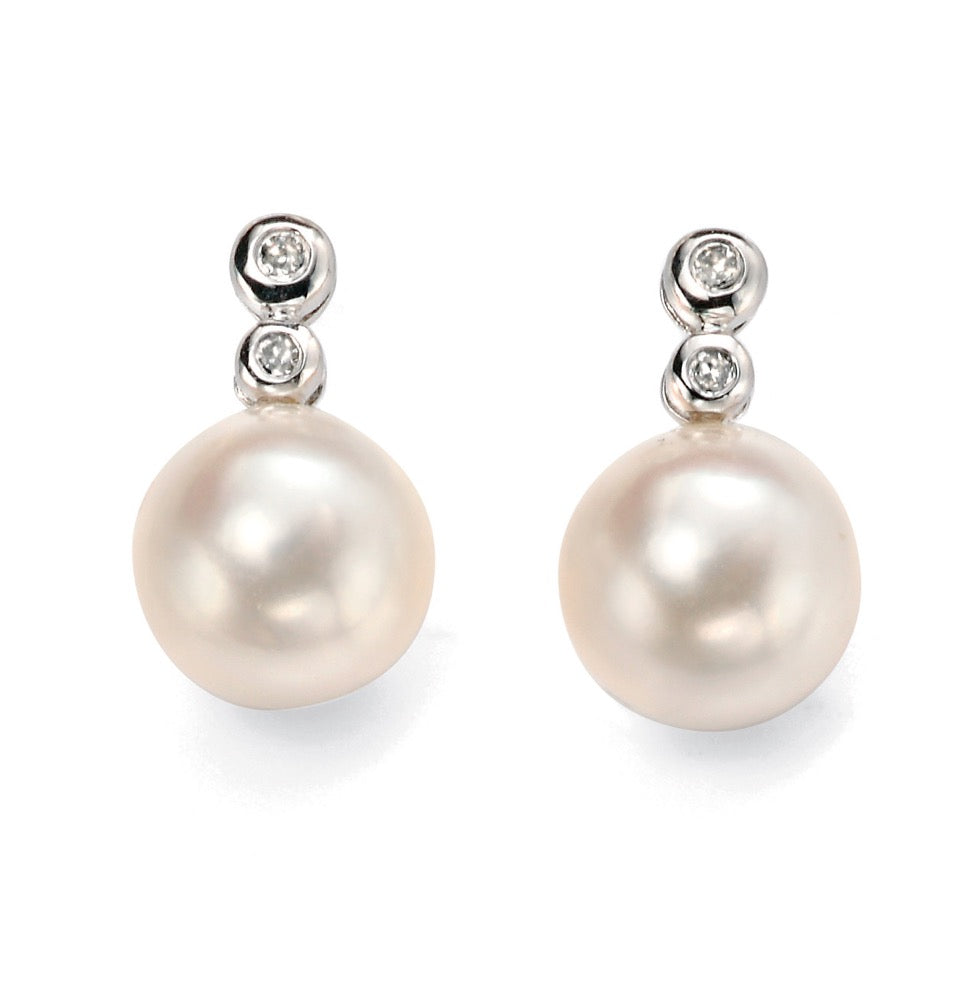 Freshwater Pearl Earrings with Diamonds