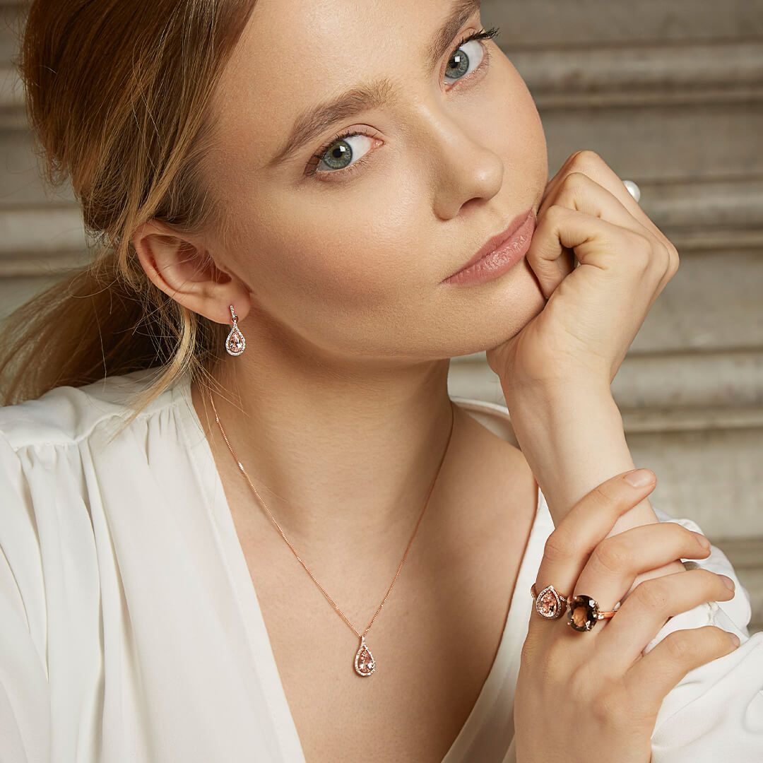 Morganite Teardrop Pendant with Diamond Surround