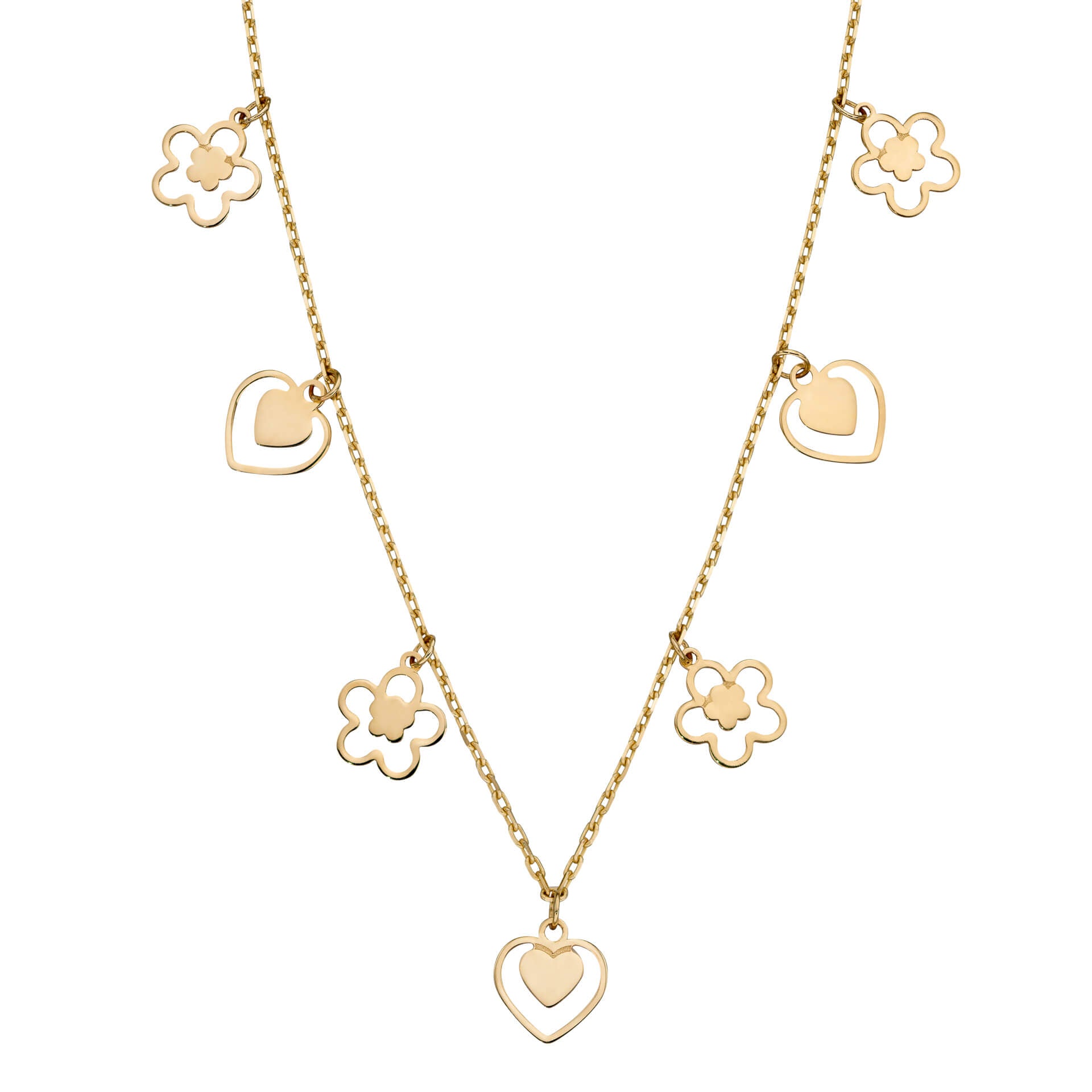 Heart and Flower Charm Necklace