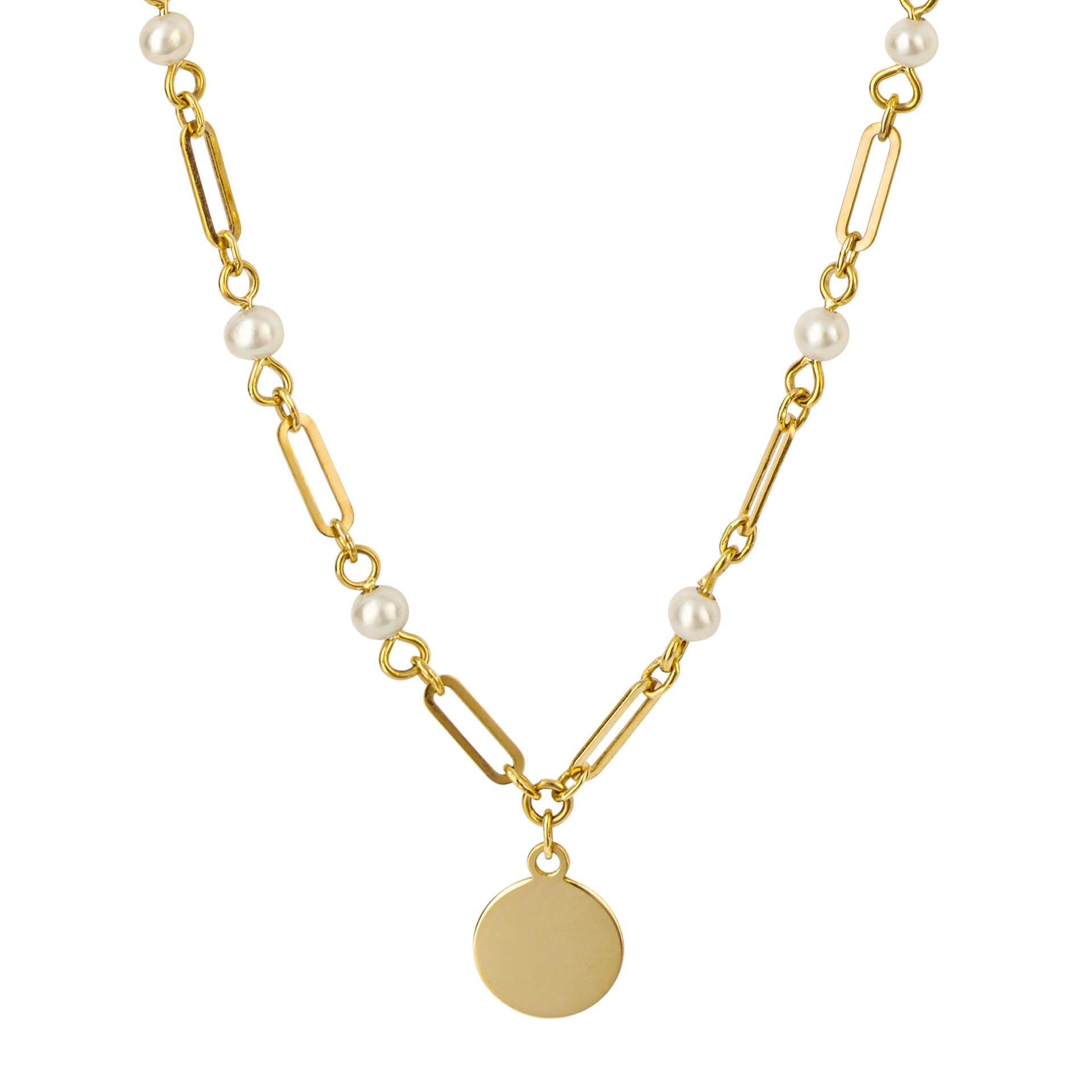 Pearl Station Necklace with Disc