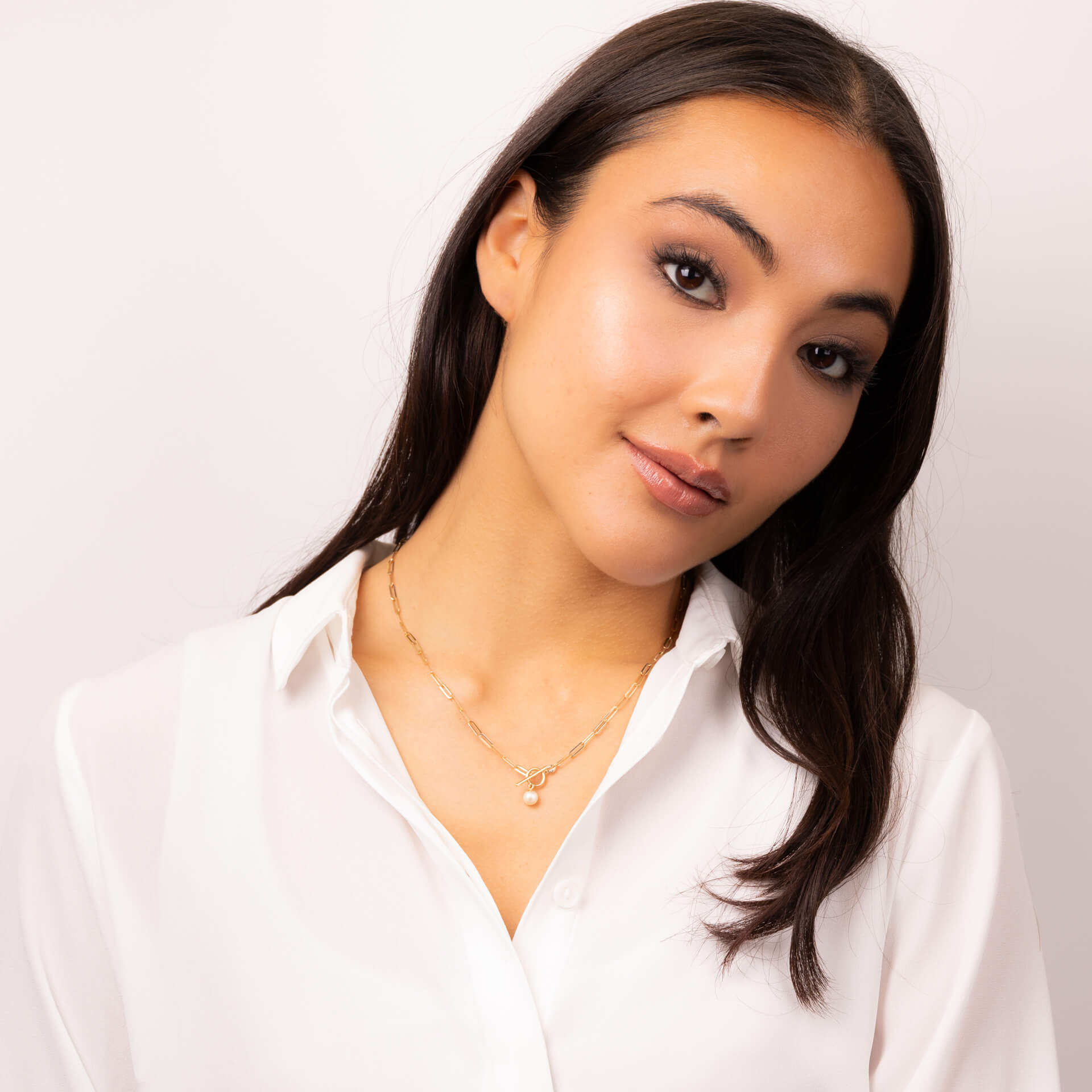 T-Bar Chain Necklace with Freshwater Pearl Charm