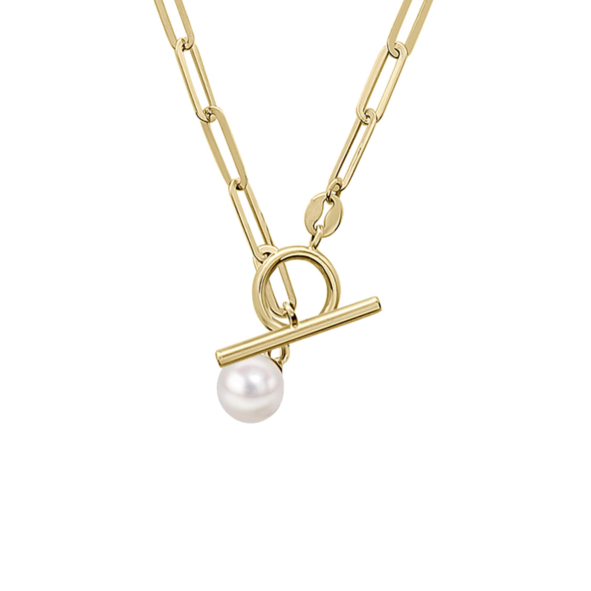 T-Bar Chain Necklace with Freshwater Pearl Charm