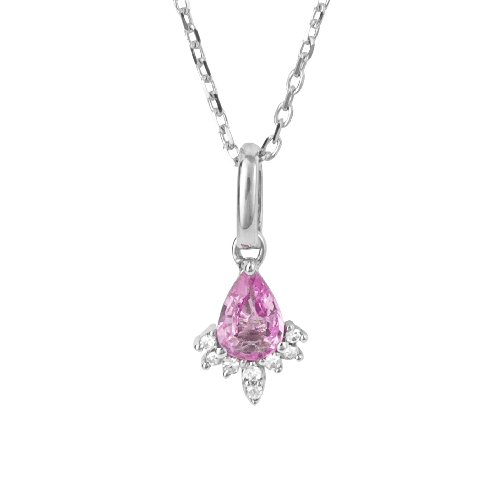 Pink Sapphire Teardrop Pendant with Diamond